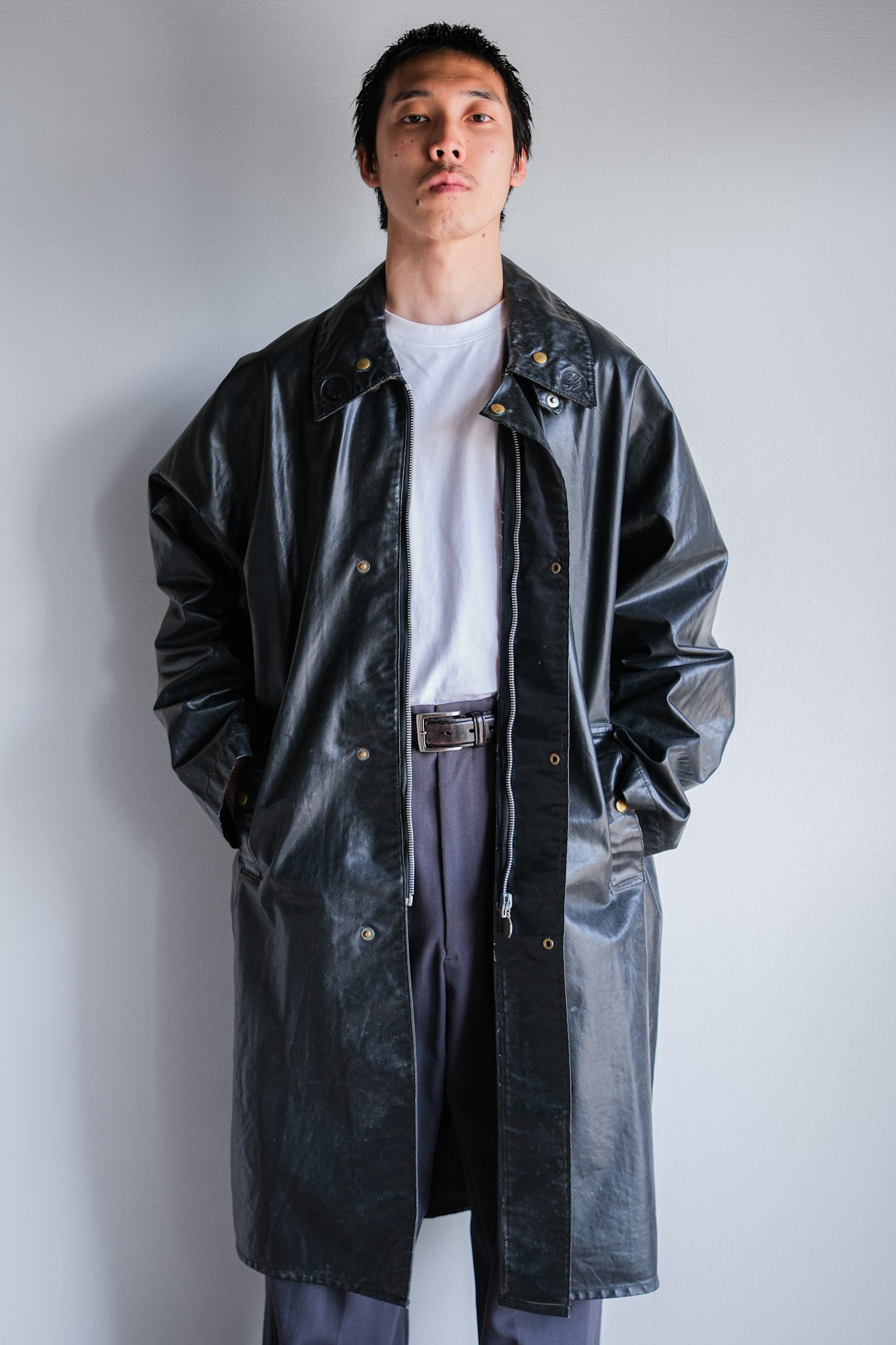 【~60's】French Vintage Raglan Sleeve Waterproof Rain Coat With Chin Strap "PTT"
