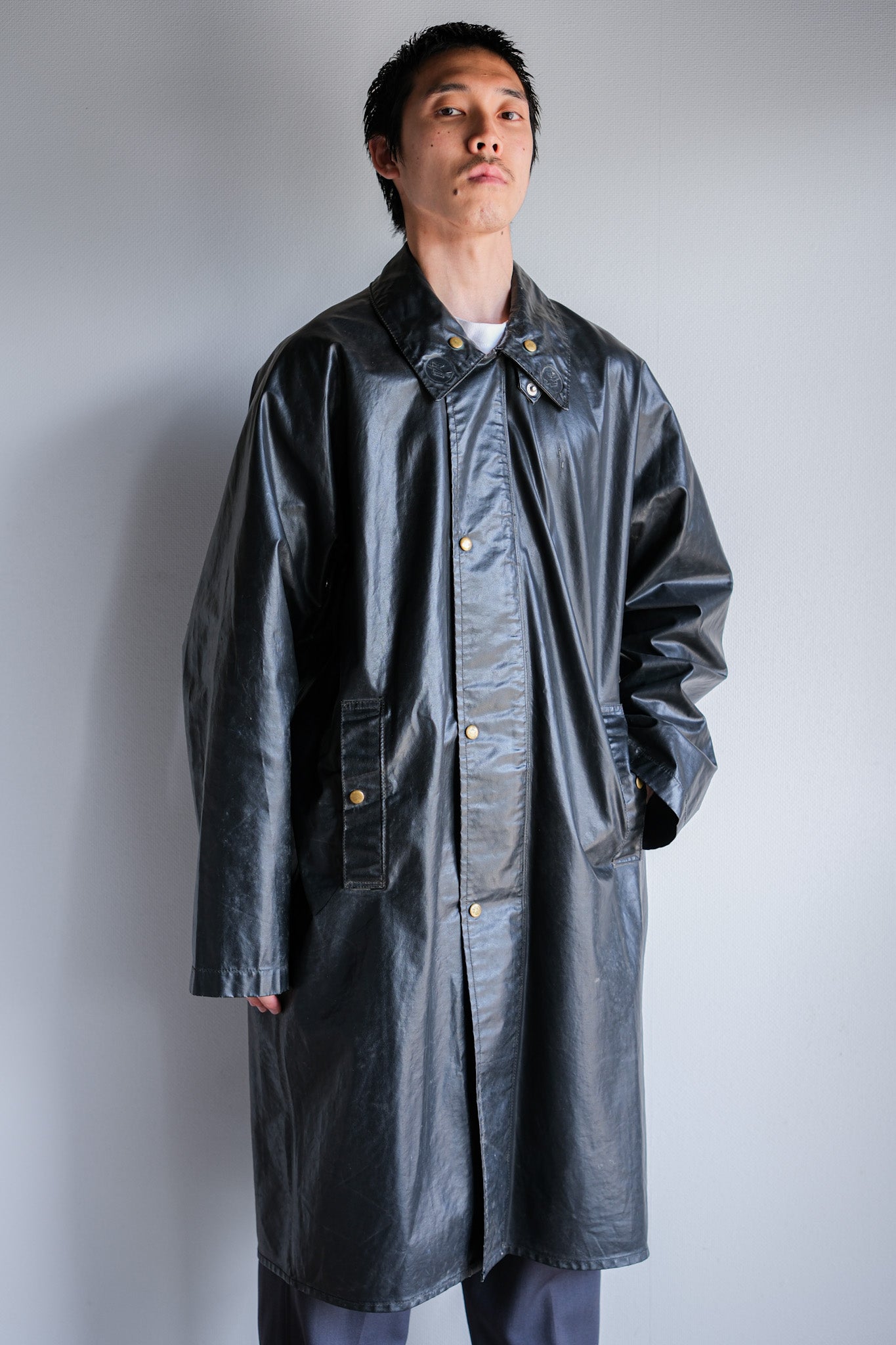 【~60's】French Vintage Raglan Sleeve Waterproof Rain Coat With Chin Strap "PTT"