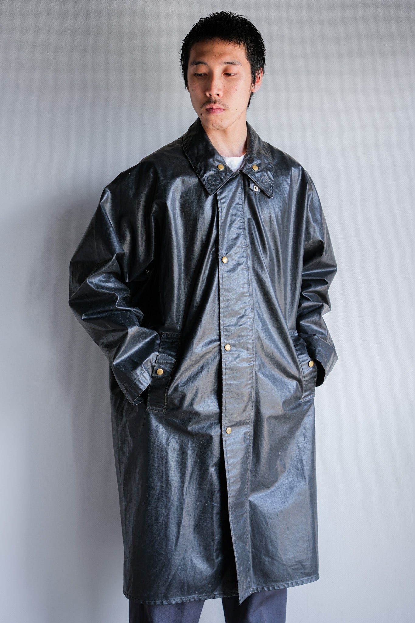 【~60's】French Vintage Raglan Sleeve Waterproof Rain Coat With Chin Strap "PTT"