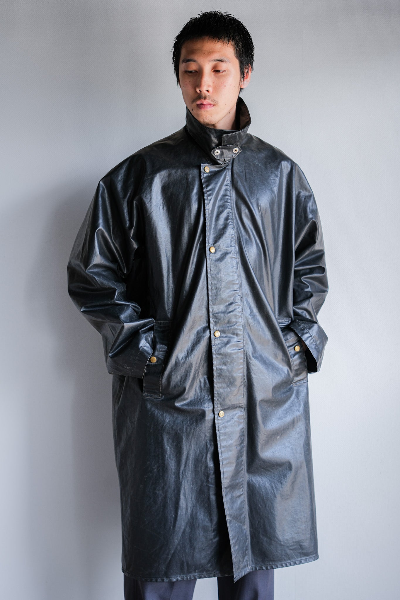 【~60's】French Vintage Raglan Sleeve Waterproof Rain Coat With Chin Strap "PTT"