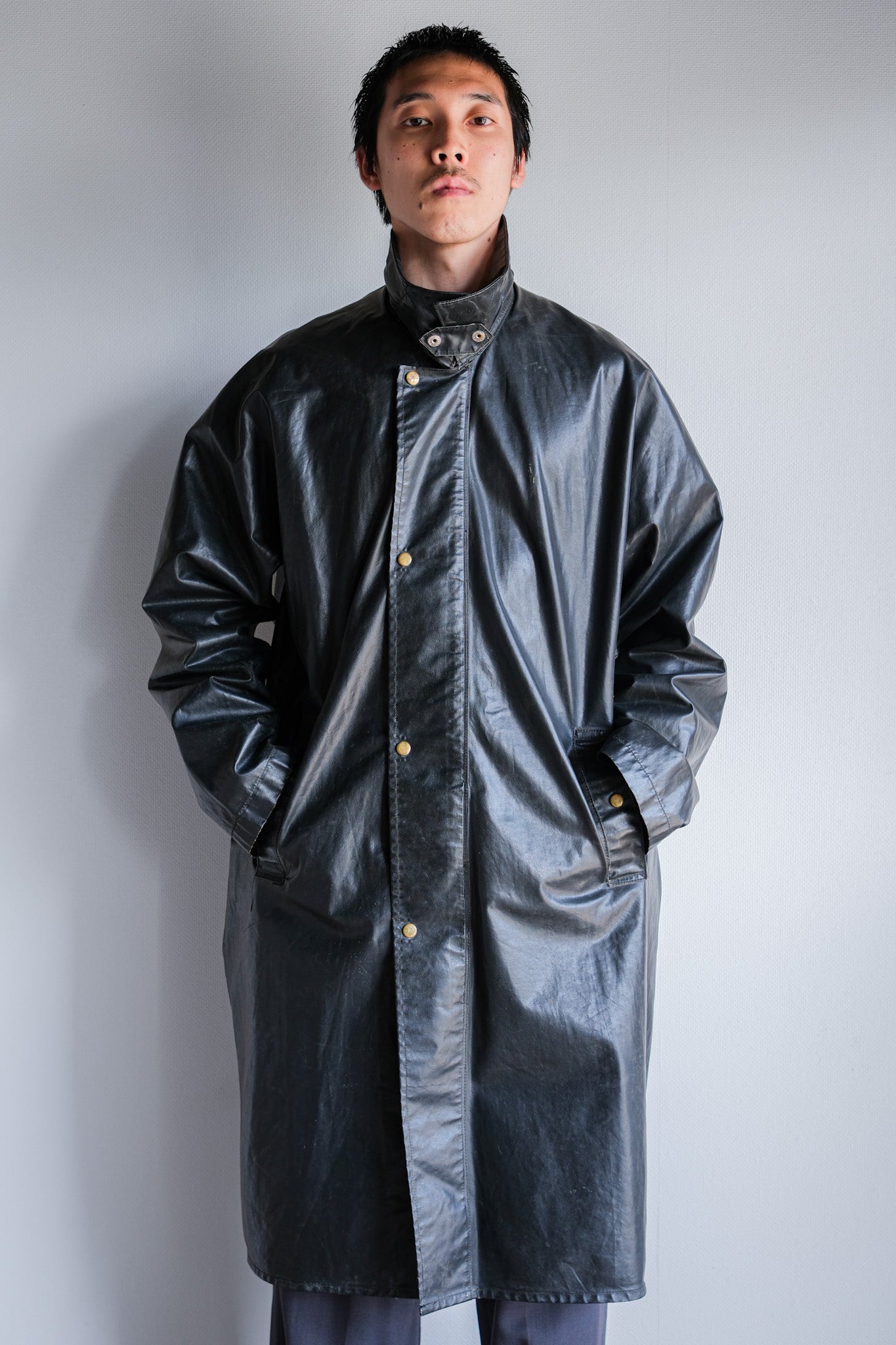【~60's】French Vintage Raglan Sleeve Waterproof Rain Coat With Chin Strap "PTT"