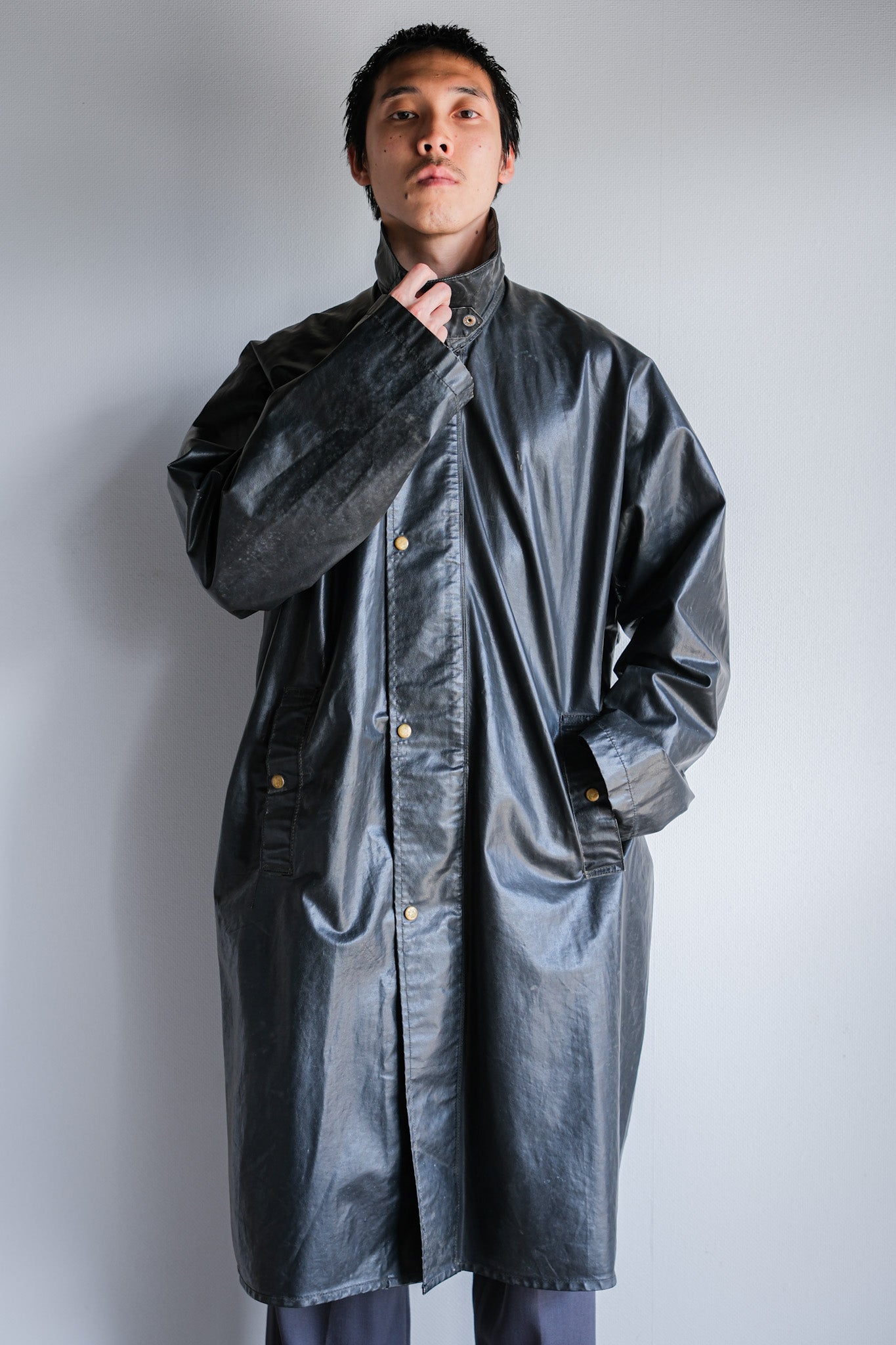 【~60's】French Vintage Raglan Sleeve Waterproof Rain Coat With Chin Strap "PTT"