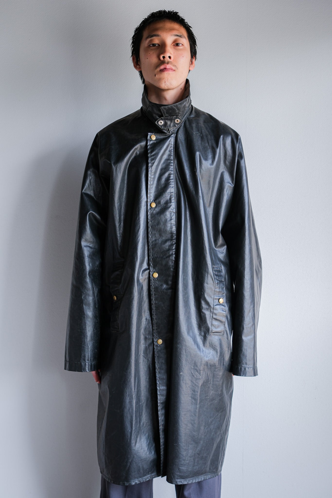 【~60's】French Vintage Raglan Sleeve Waterproof Rain Coat With Chin Strap "PTT"