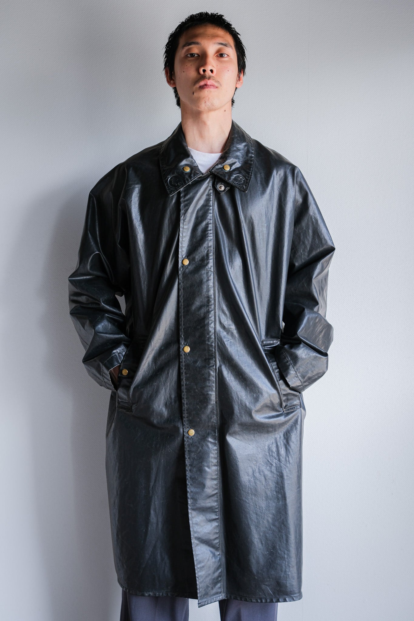 【~60's】French Vintage Raglan Sleeve Waterproof Rain Coat With Chin Strap "PTT"
