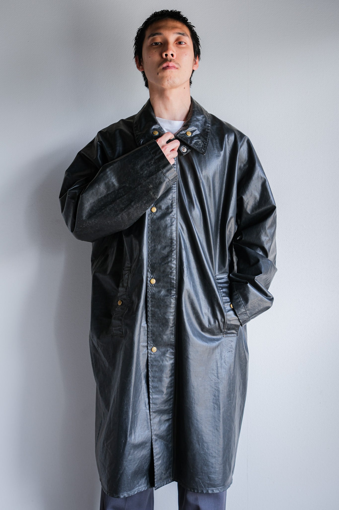 【~60's】French Vintage Raglan Sleeve Waterproof Rain Coat With Chin Strap "PTT"