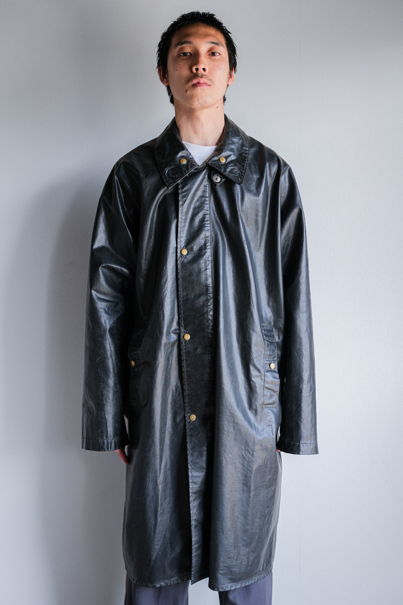 【~60's】French Vintage Raglan Sleeve Waterproof Rain Coat With Chin Strap "PTT"