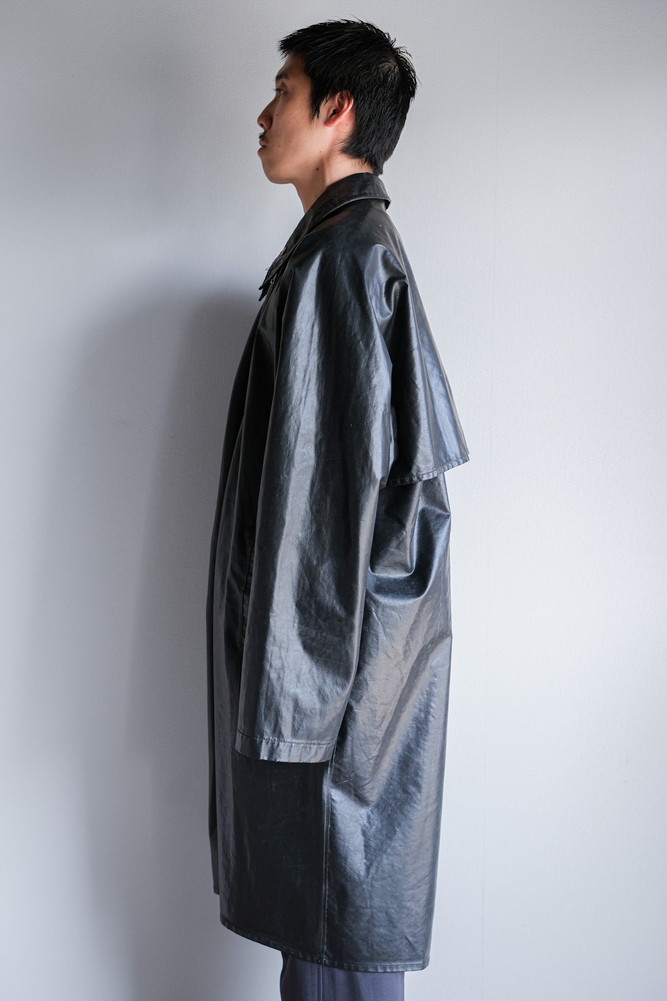 【~60's】French Vintage Raglan Sleeve Waterproof Rain Coat With Chin Strap "PTT"