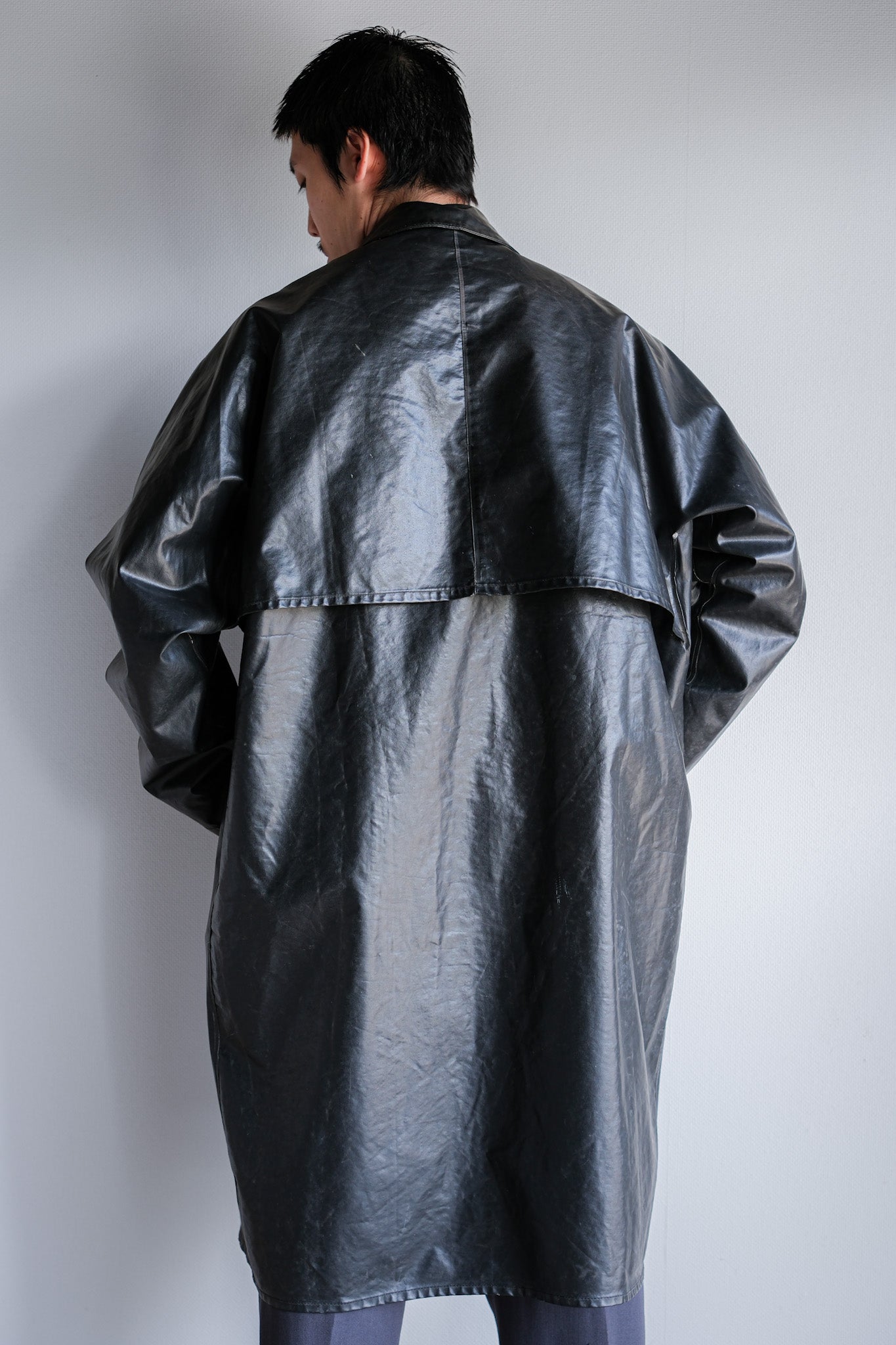 【~60's】French Vintage Raglan Sleeve Waterproof Rain Coat With Chin Strap "PTT"