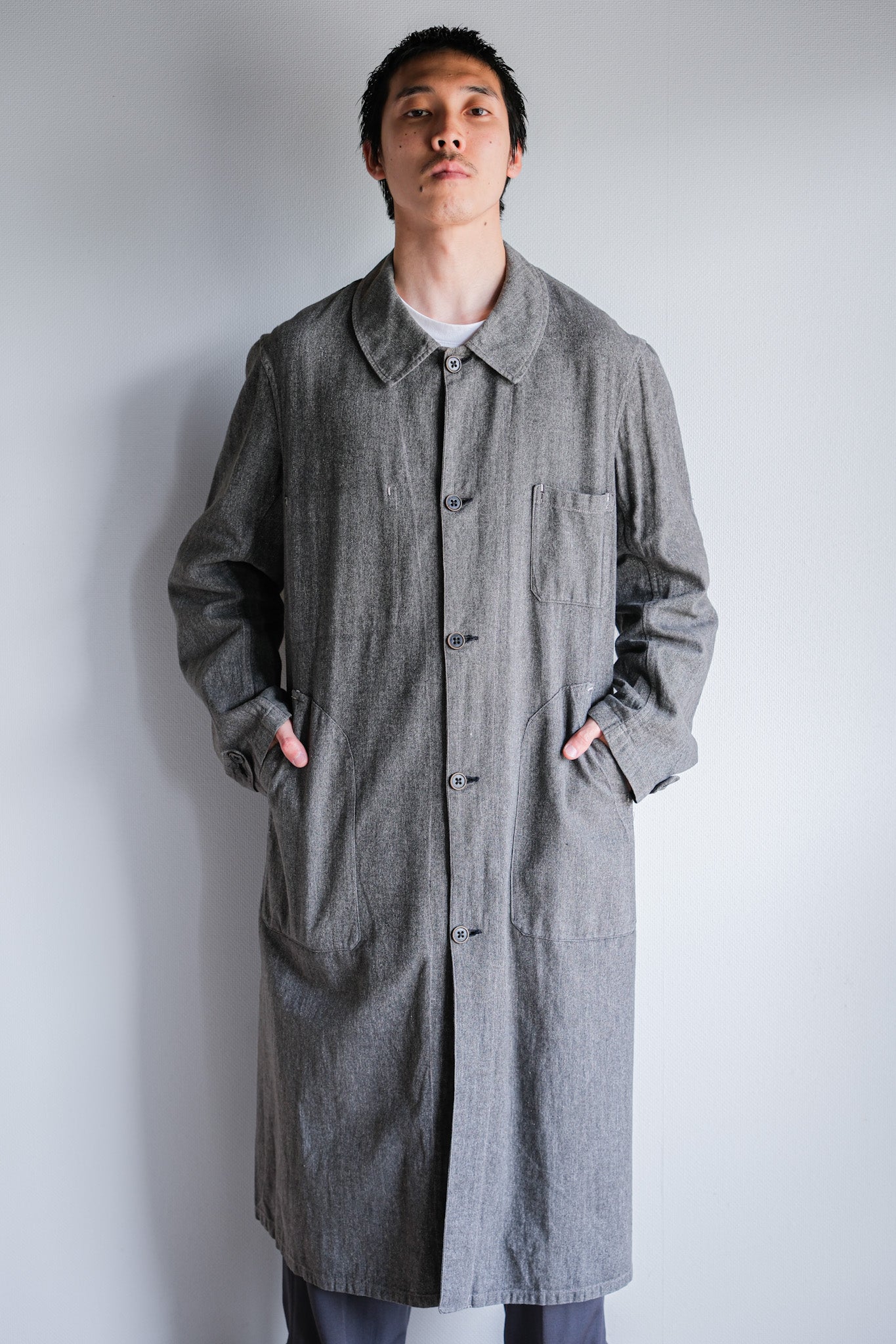 ［~30's］French Vintage Salt & Pepper Cotton Twill Work Coat