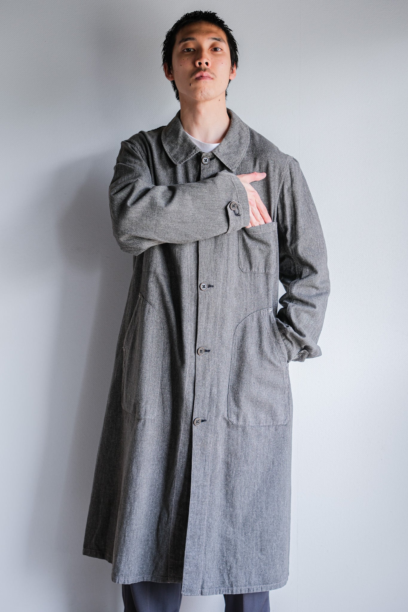 ［~30's］French Vintage Salt & Pepper Cotton Twill Work Coat
