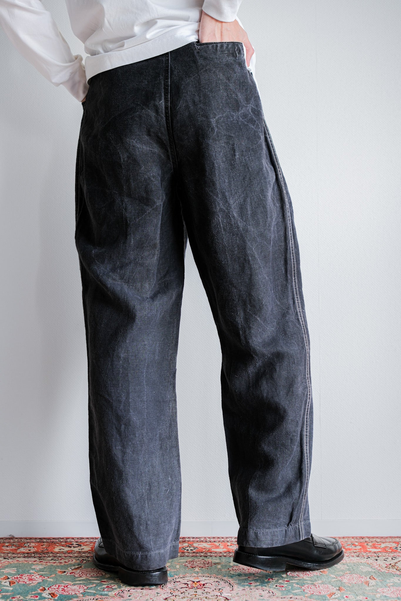 【~50's】French Vintage Black Linen Maquignon Pants Size.44 "AU MOLINEL"