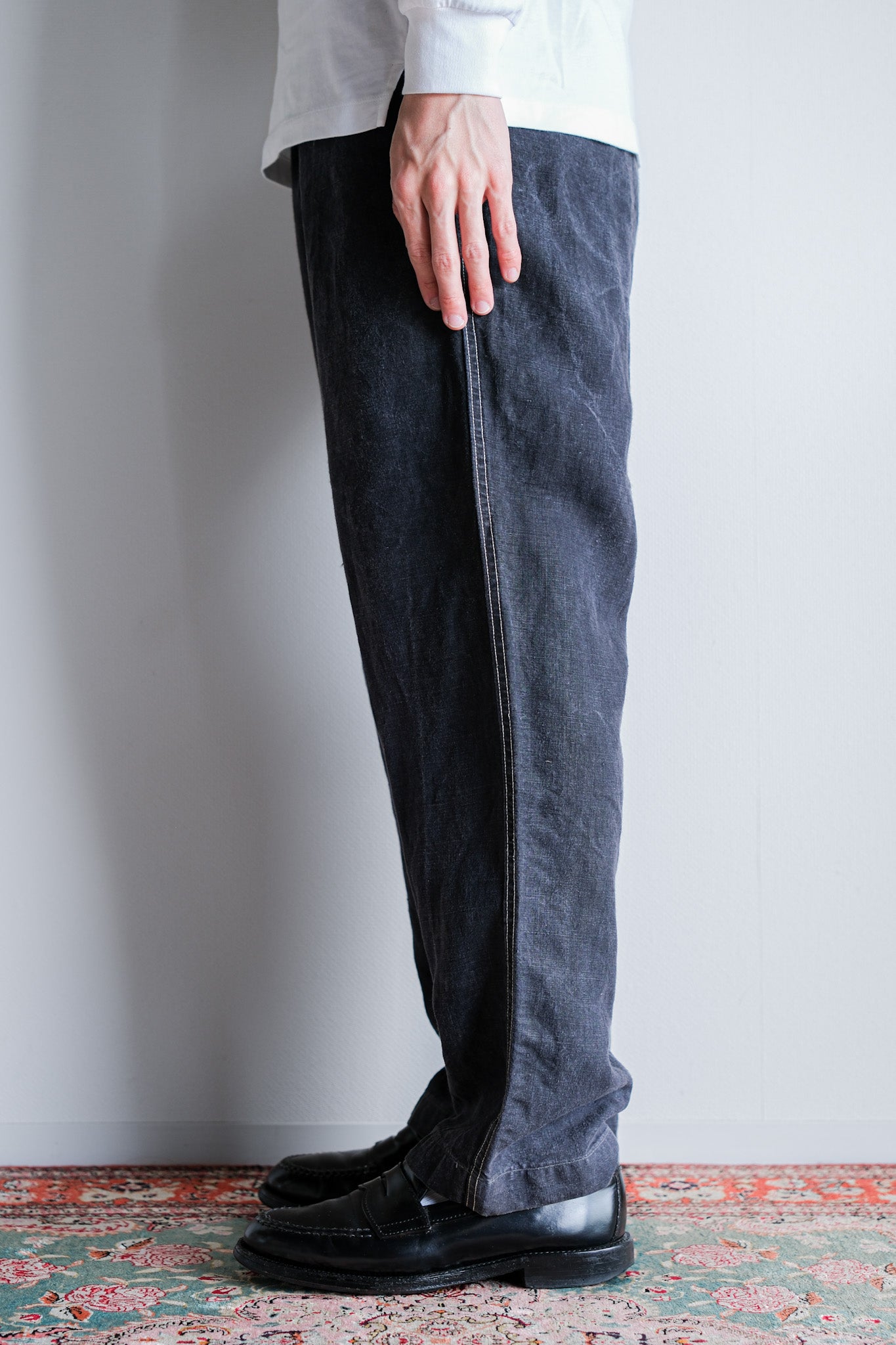 【~50's】French Vintage Black Linen Maquignon Pants Size.44 "AU MOLINEL"