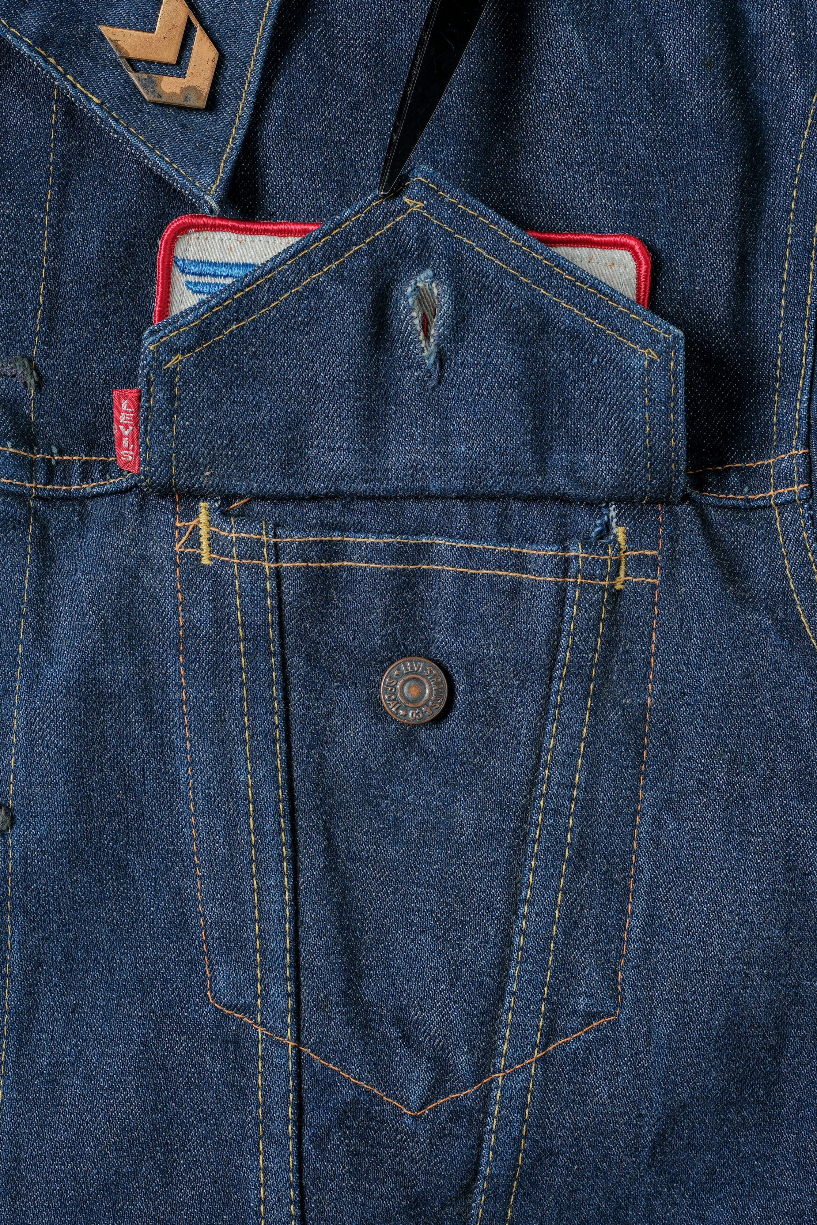 【~60's】Vintage Levi's 558 Denim Jacket Size.46 "Big E" "HONDA Custom"