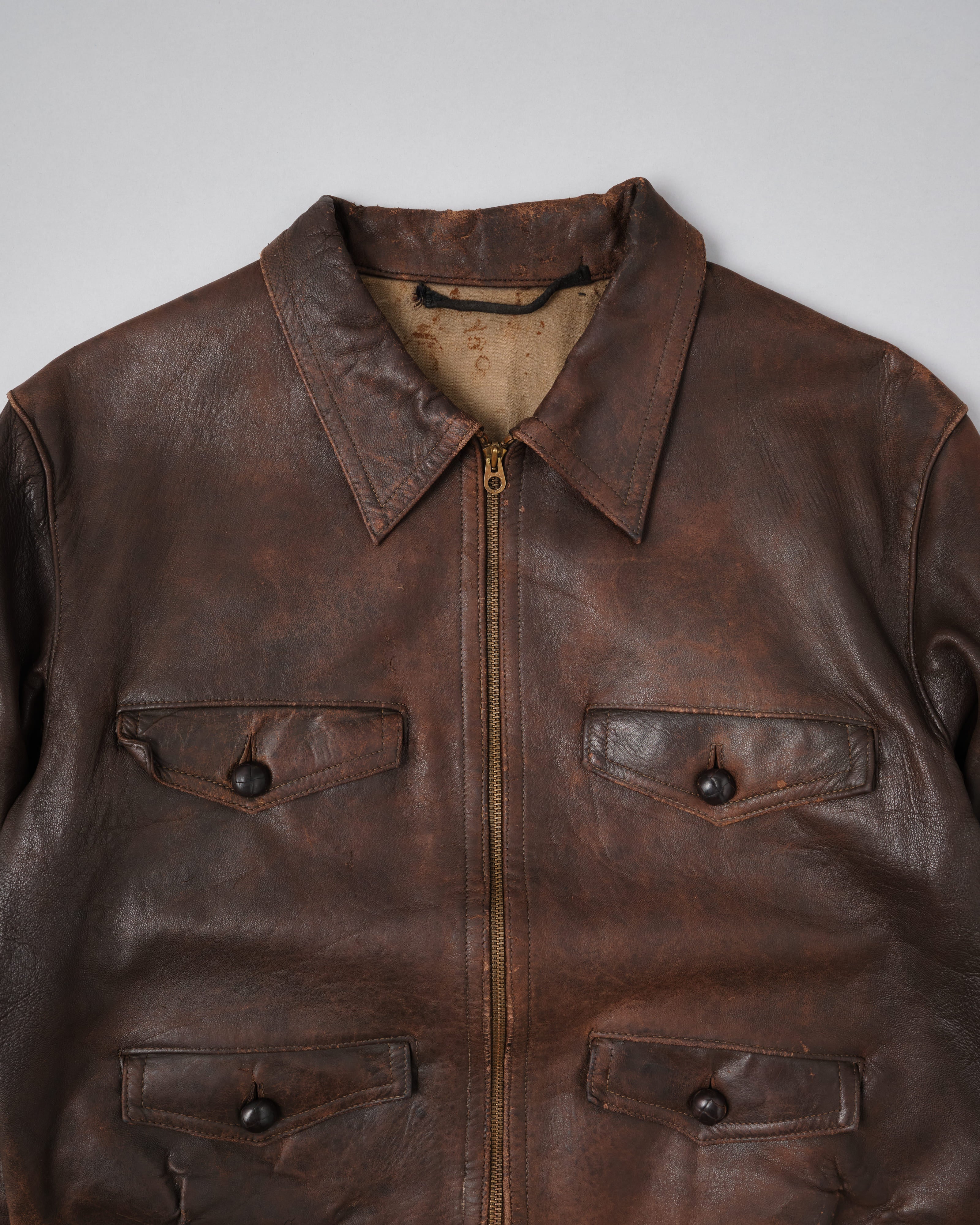[~ 30's] แจ็คเก็ตหนังมอเตอร์ไซค์ French Vintage 4 Pockets