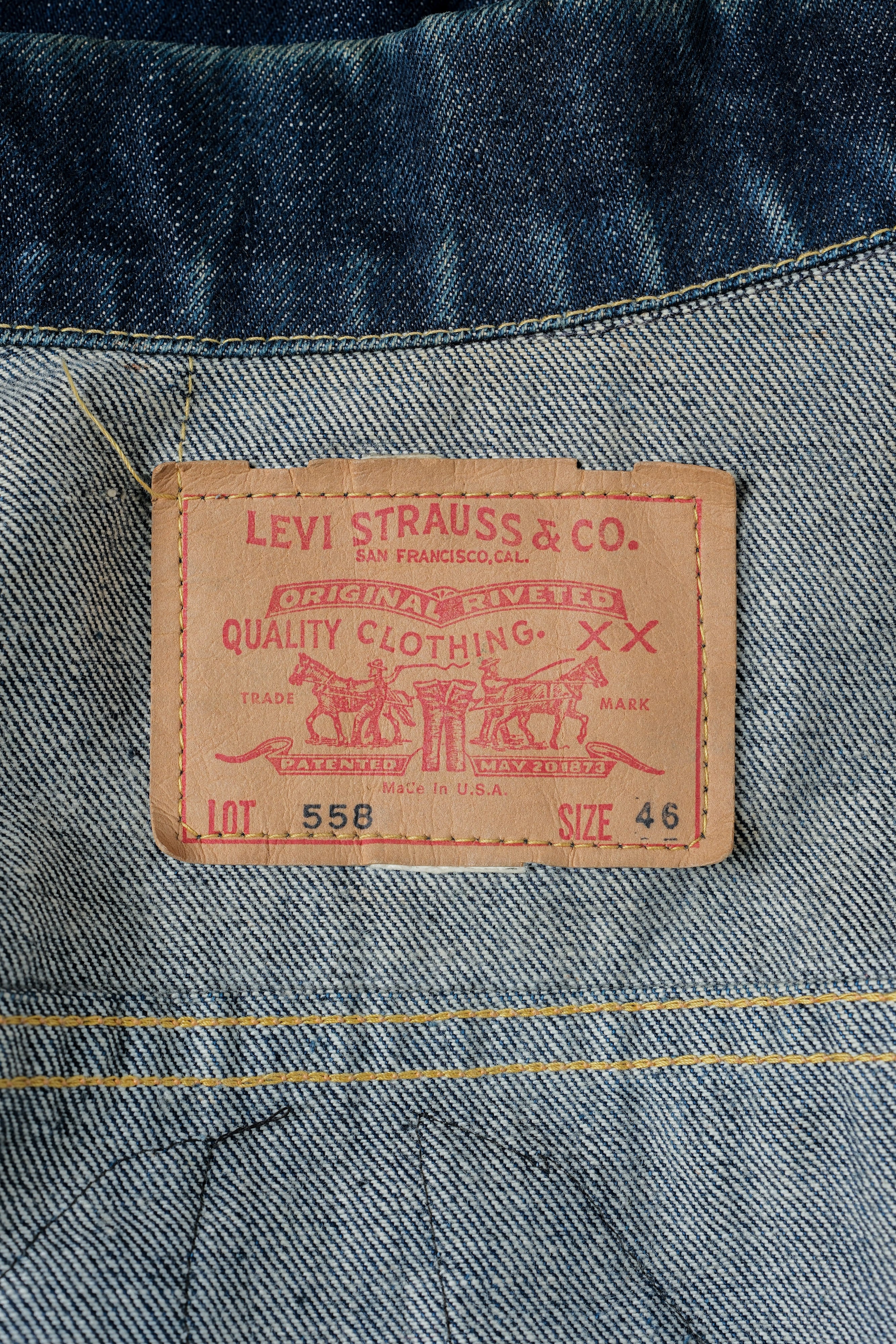 【~60's】Vintage Levi's 558 Denim Jacket Size.46 "Big E" "HONDA Custom"