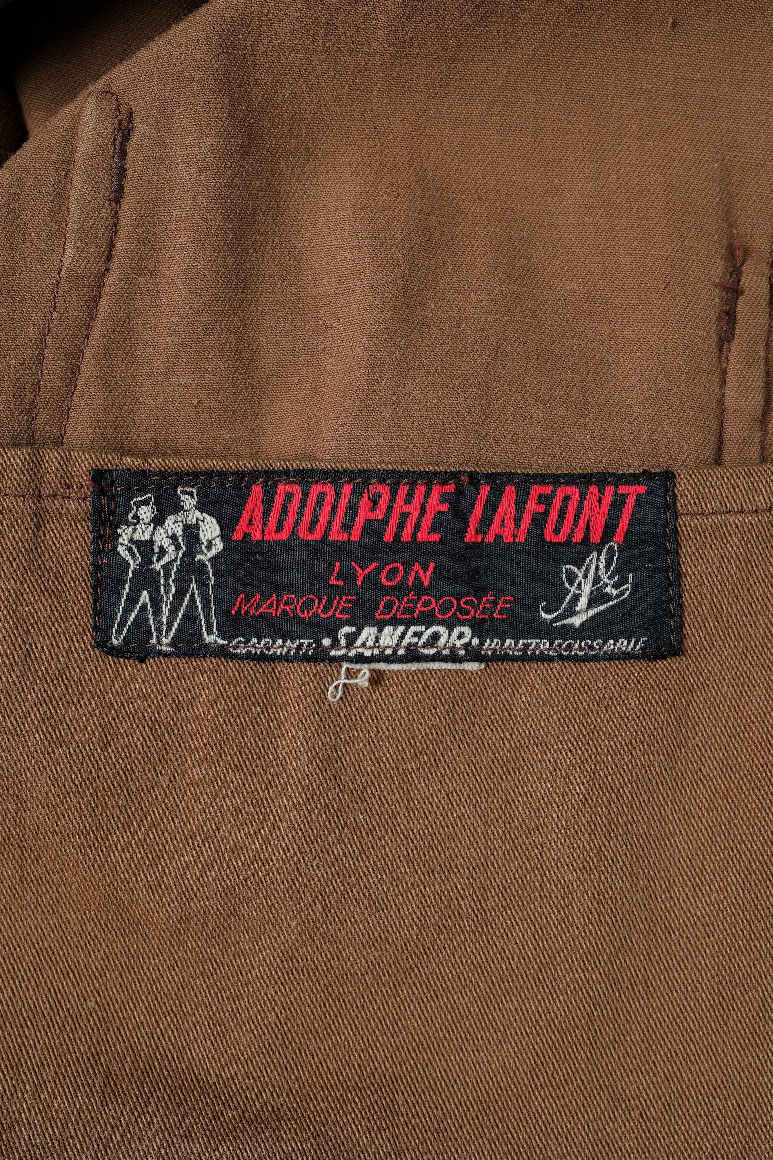 【~50's】French Vintage Brown Cotton Thin Twill Lapel Work Jacket "Adolphe Lafont"