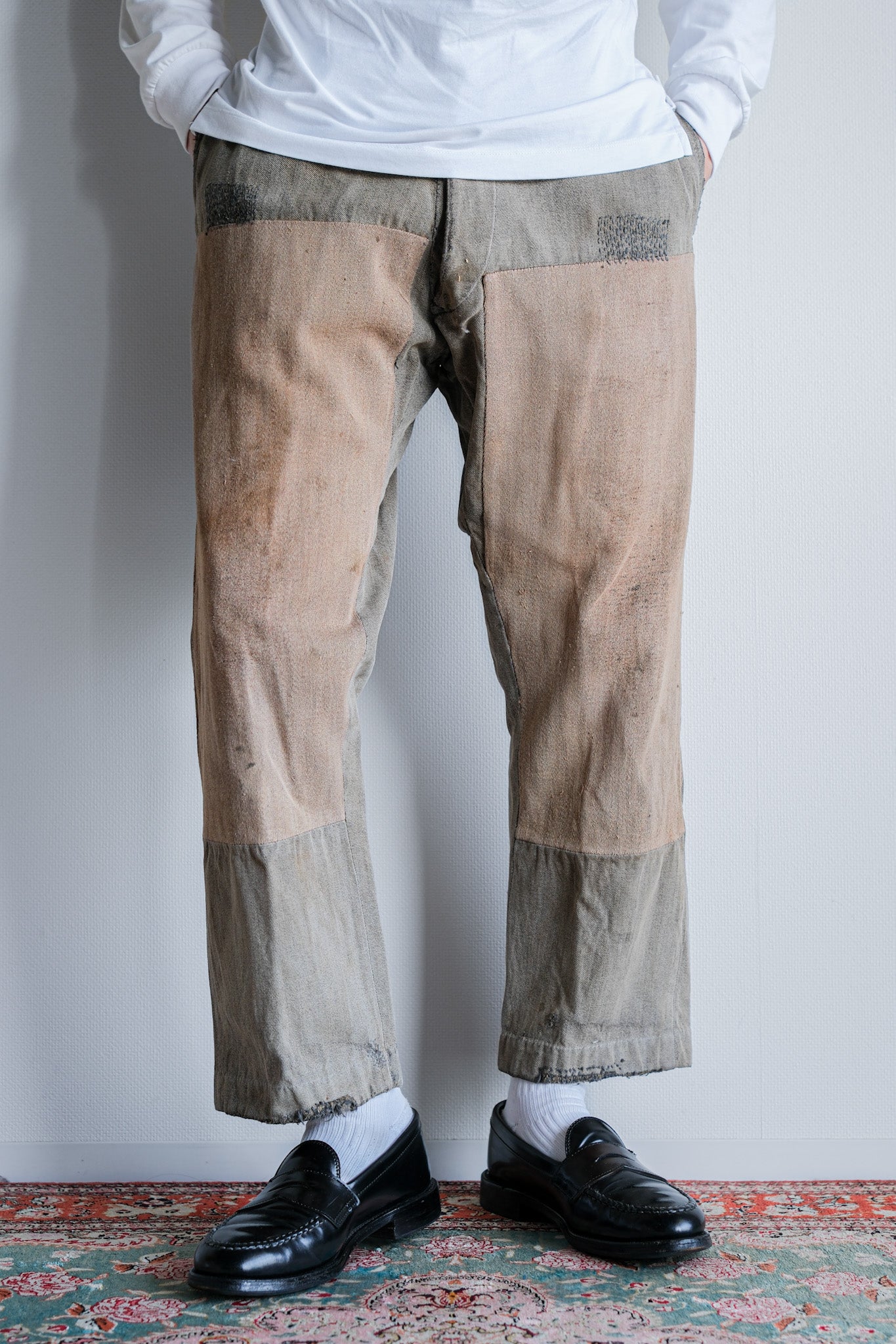 ［~10's］French Antique Brown Salt & Pepper Cotton Twill Work Pants "Patchwork"