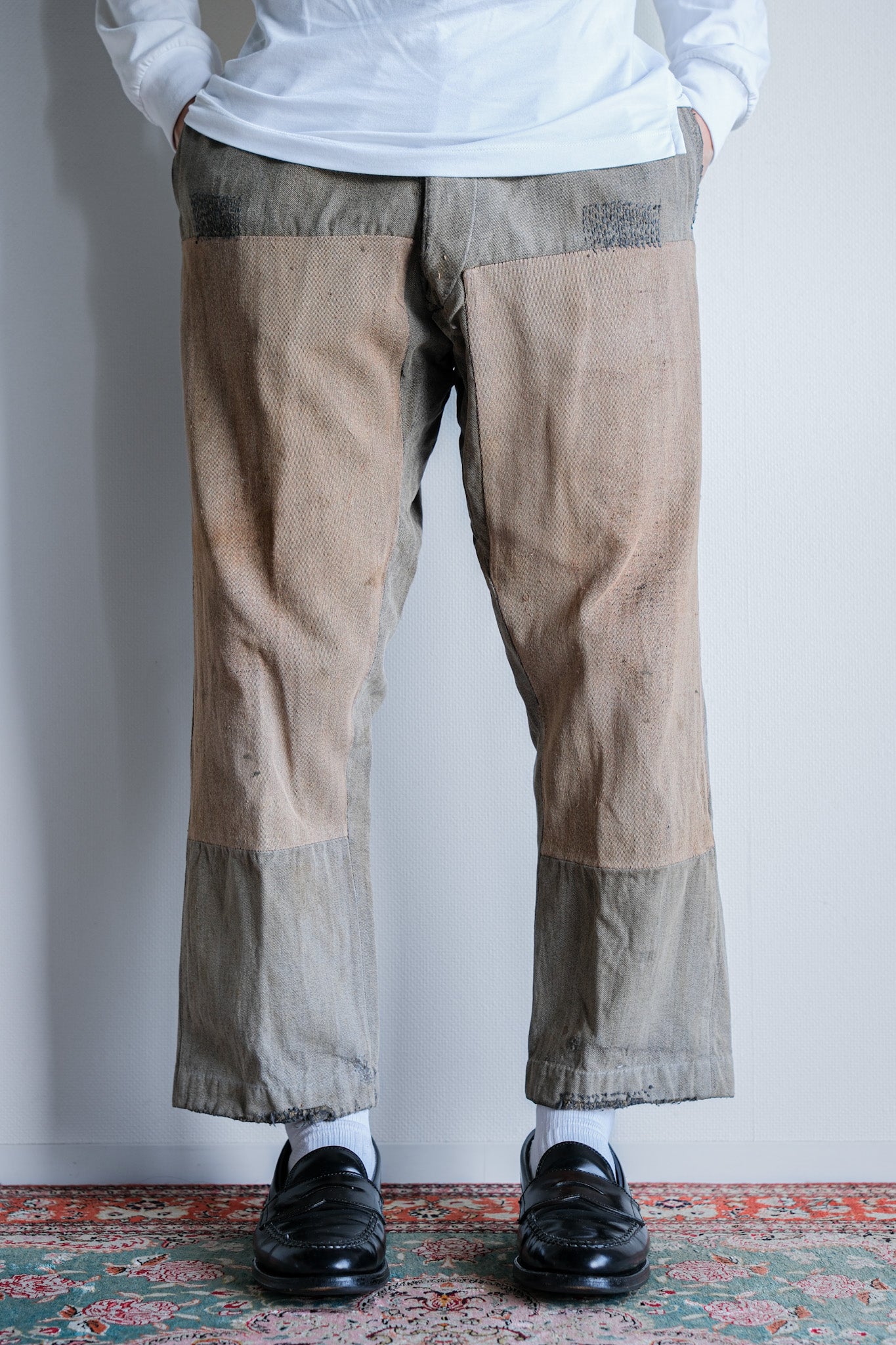 ［~10's］French Antique Brown Salt & Pepper Cotton Twill Work Pants "Patchwork"