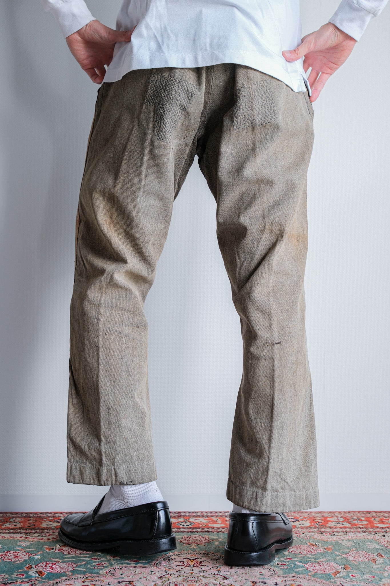 ［~10's］French Antique Brown Salt & Pepper Cotton Twill Work Pants "Patchwork"