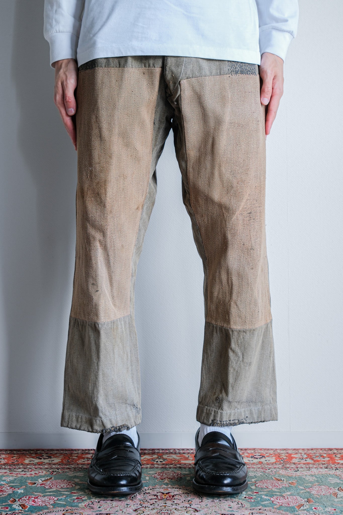 ［~10's］French Antique Brown Salt & Pepper Cotton Twill Work Pants "Patchwork"