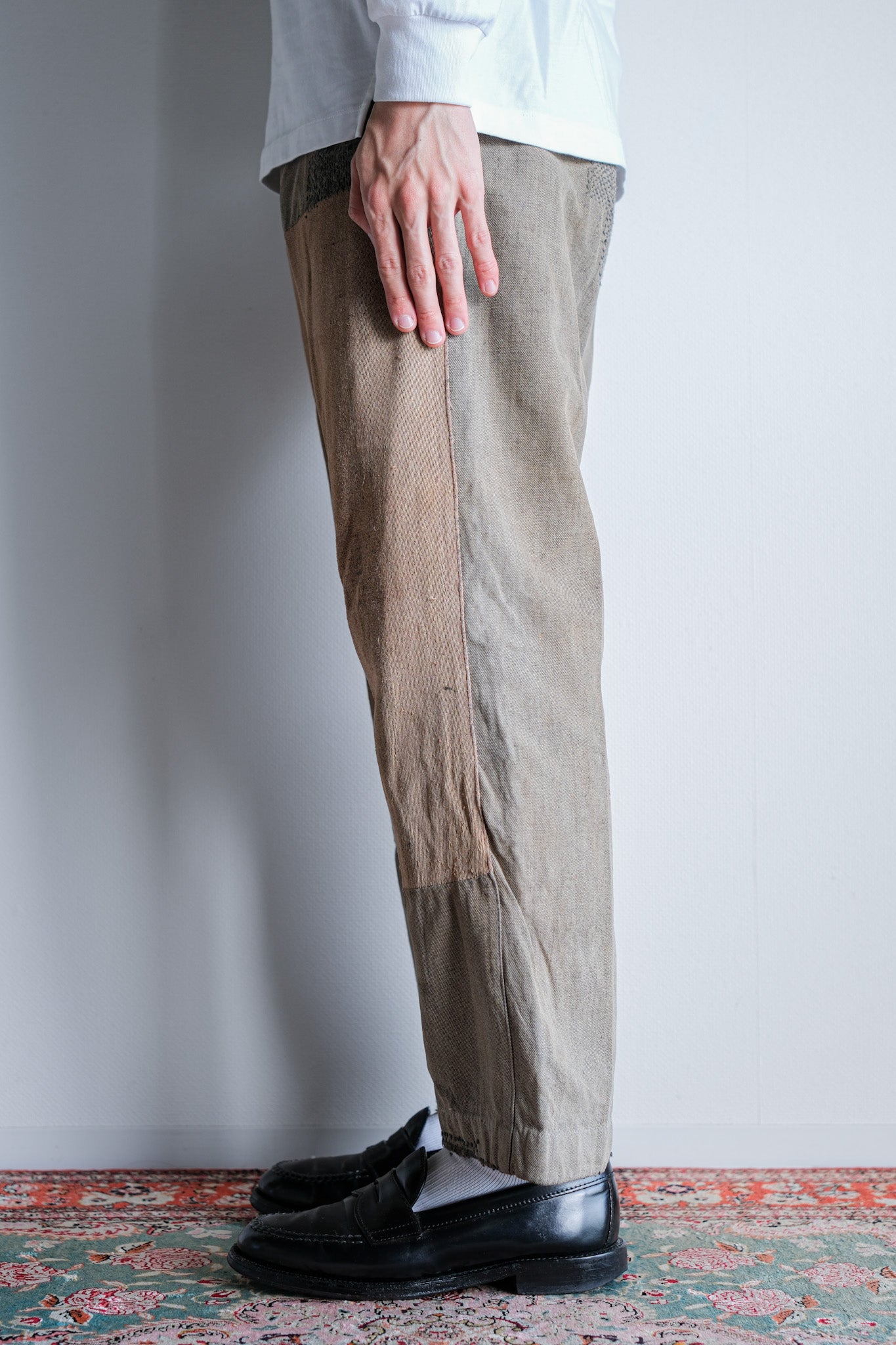 ［~10's］French Antique Brown Salt & Pepper Cotton Twill Work Pants "Patchwork"