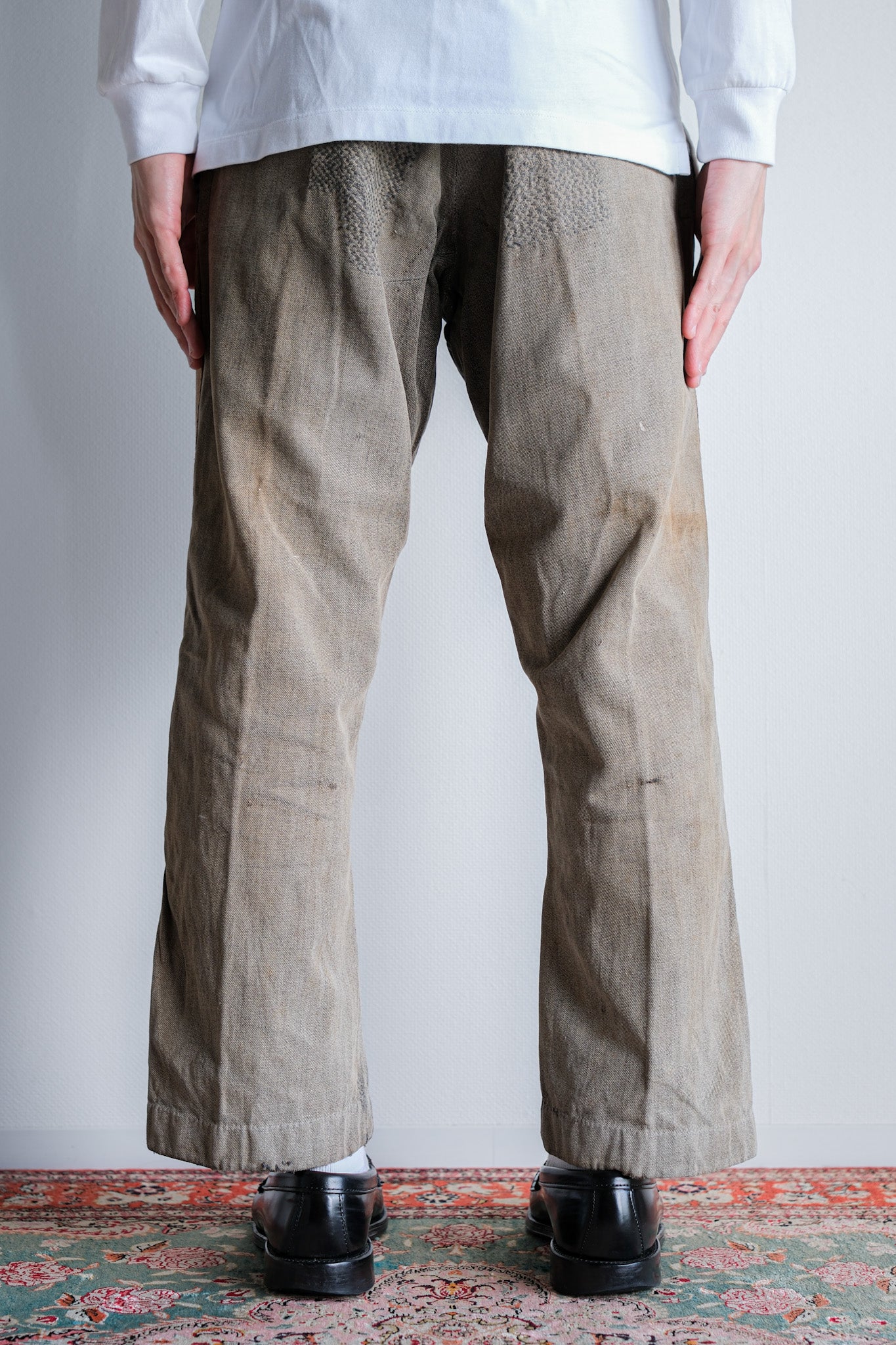 ［~10's］French Antique Brown Salt & Pepper Cotton Twill Work Pants "Patchwork"