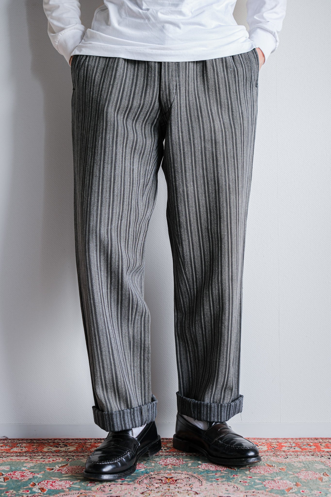 [~ 50's] French Vintage 2 TUCK Cotton Striped Work Pants