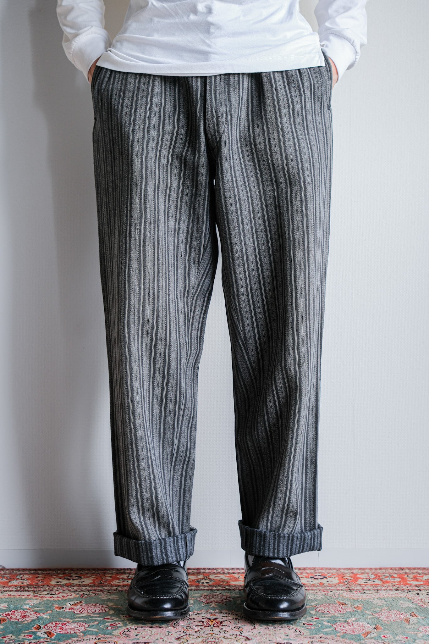 ［~50’s］French Vintage 2 Tuck Cotton Striped Work Pants