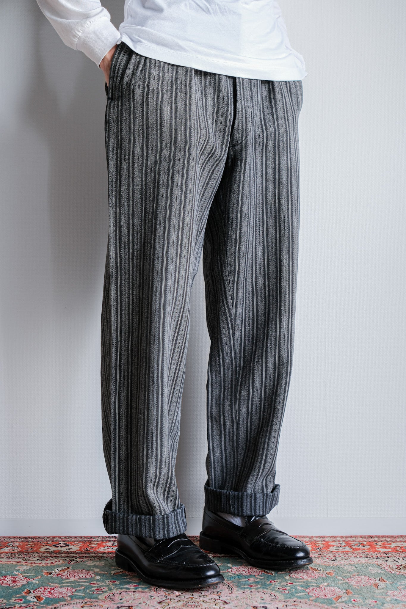 ［~50’s］French Vintage 2 Tuck Cotton Striped Work Pants