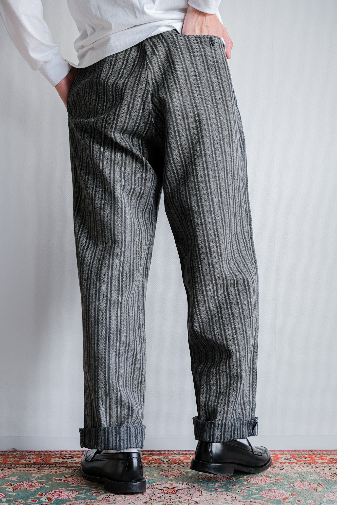 ［~50’s］French Vintage 2 Tuck Cotton Striped Work Pants