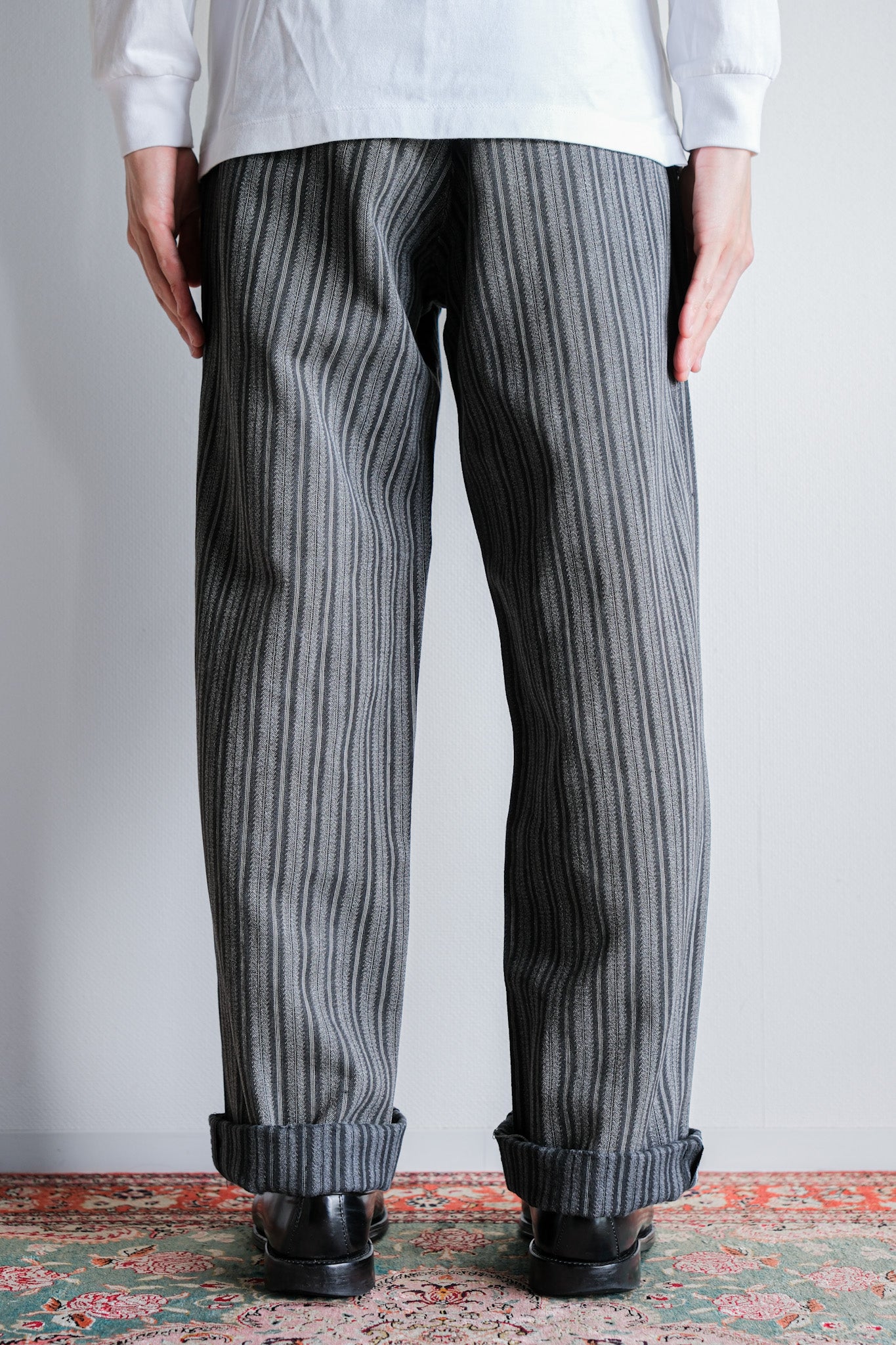 ［~50’s］French Vintage 2 Tuck Cotton Striped Work Pants