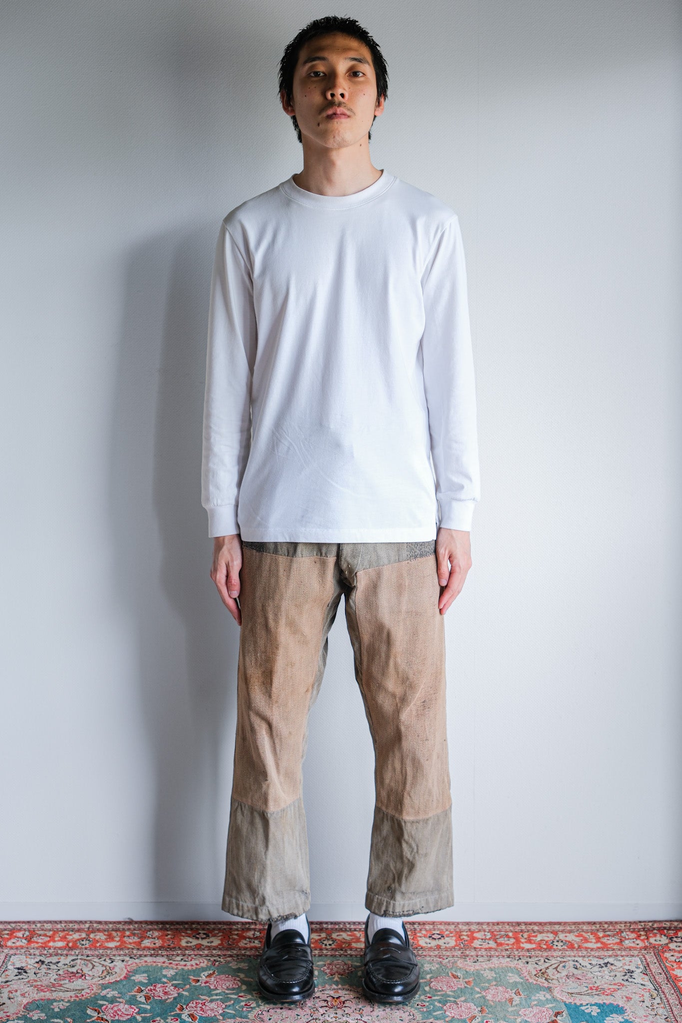 ［~10's］French Antique Brown Salt & Pepper Cotton Twill Work Pants "Patchwork"