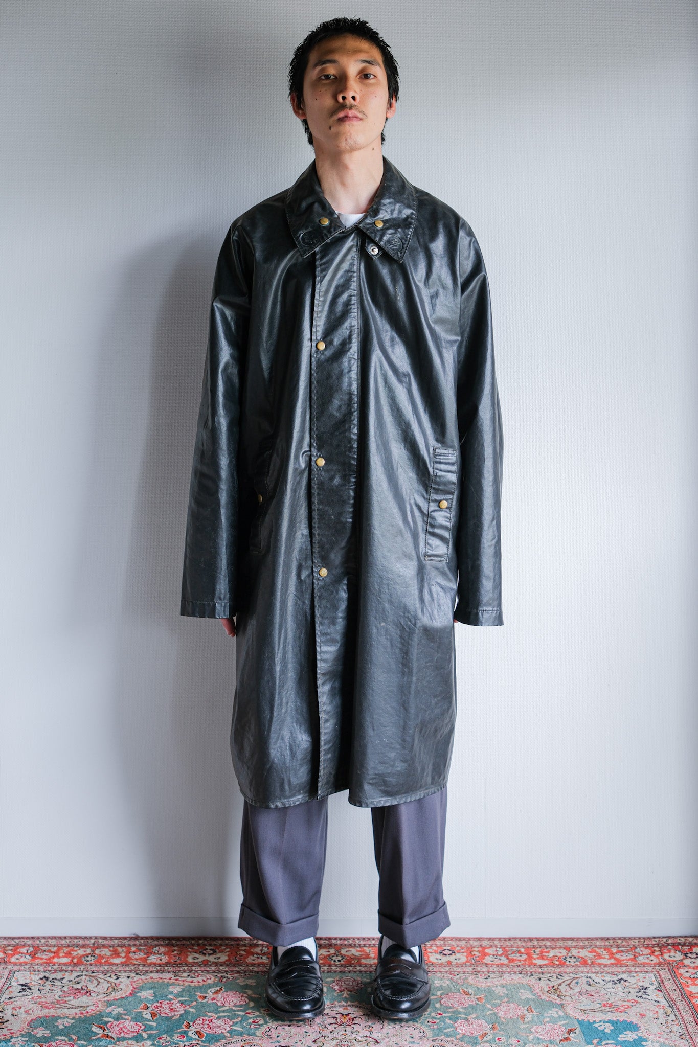 [〜60年代]法國復古raglan袖子防水雨外套，帶木皮帶“ ptt”