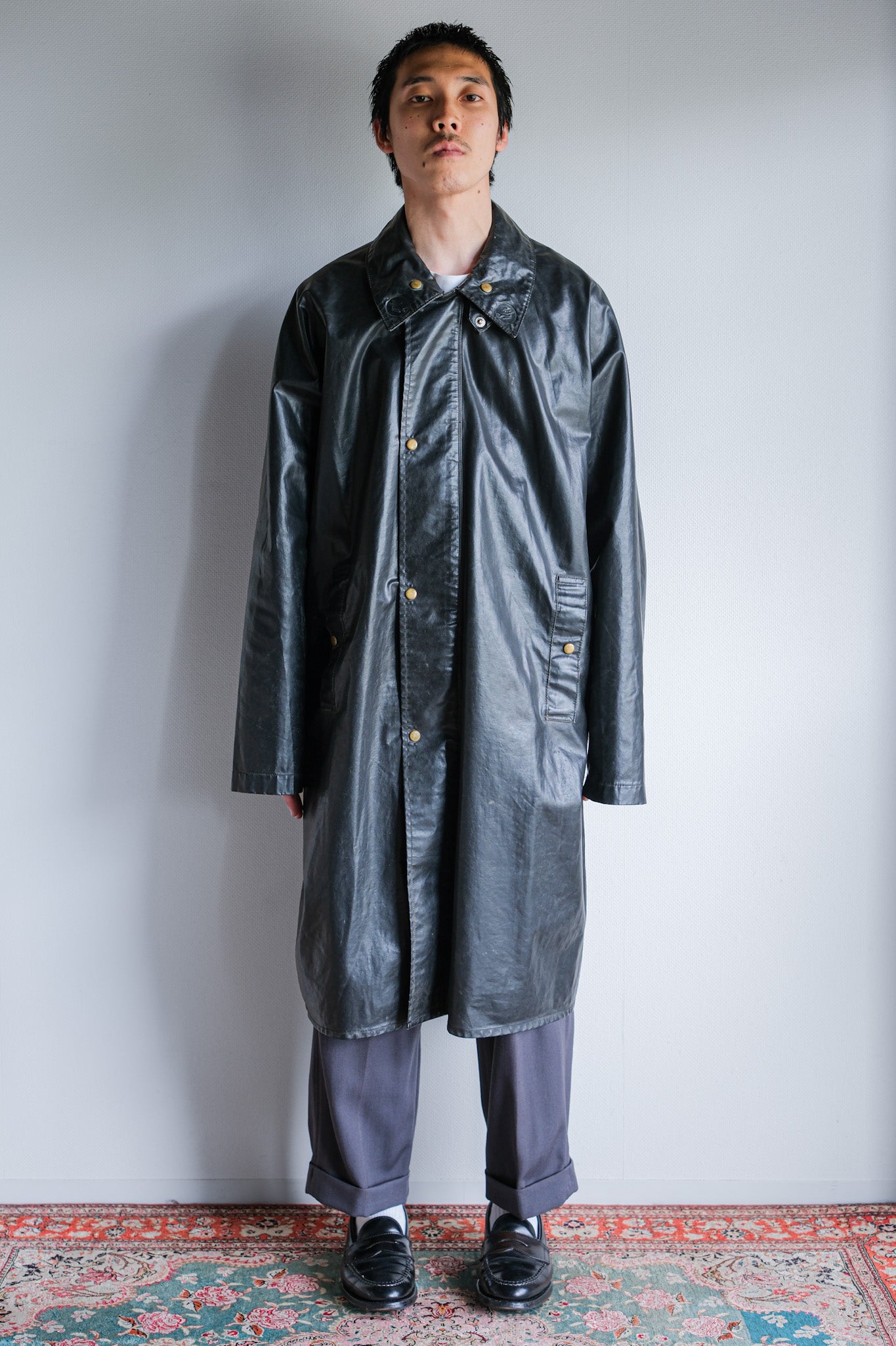 【~60's】French Vintage Raglan Sleeve Waterproof Rain Coat With Chin Strap "PTT"