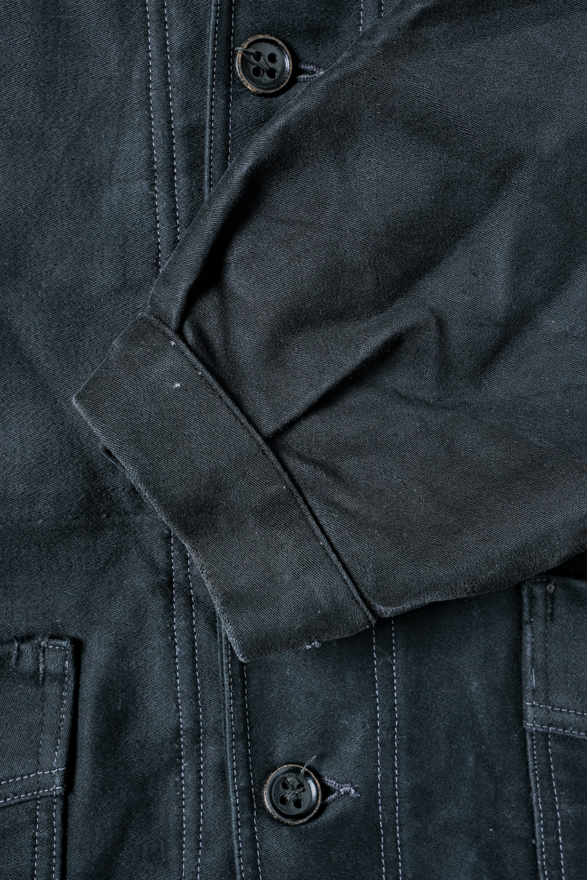 ［~30’s］French Vintage Black Moleskin Work Jacket "Le Mont St. Michel"