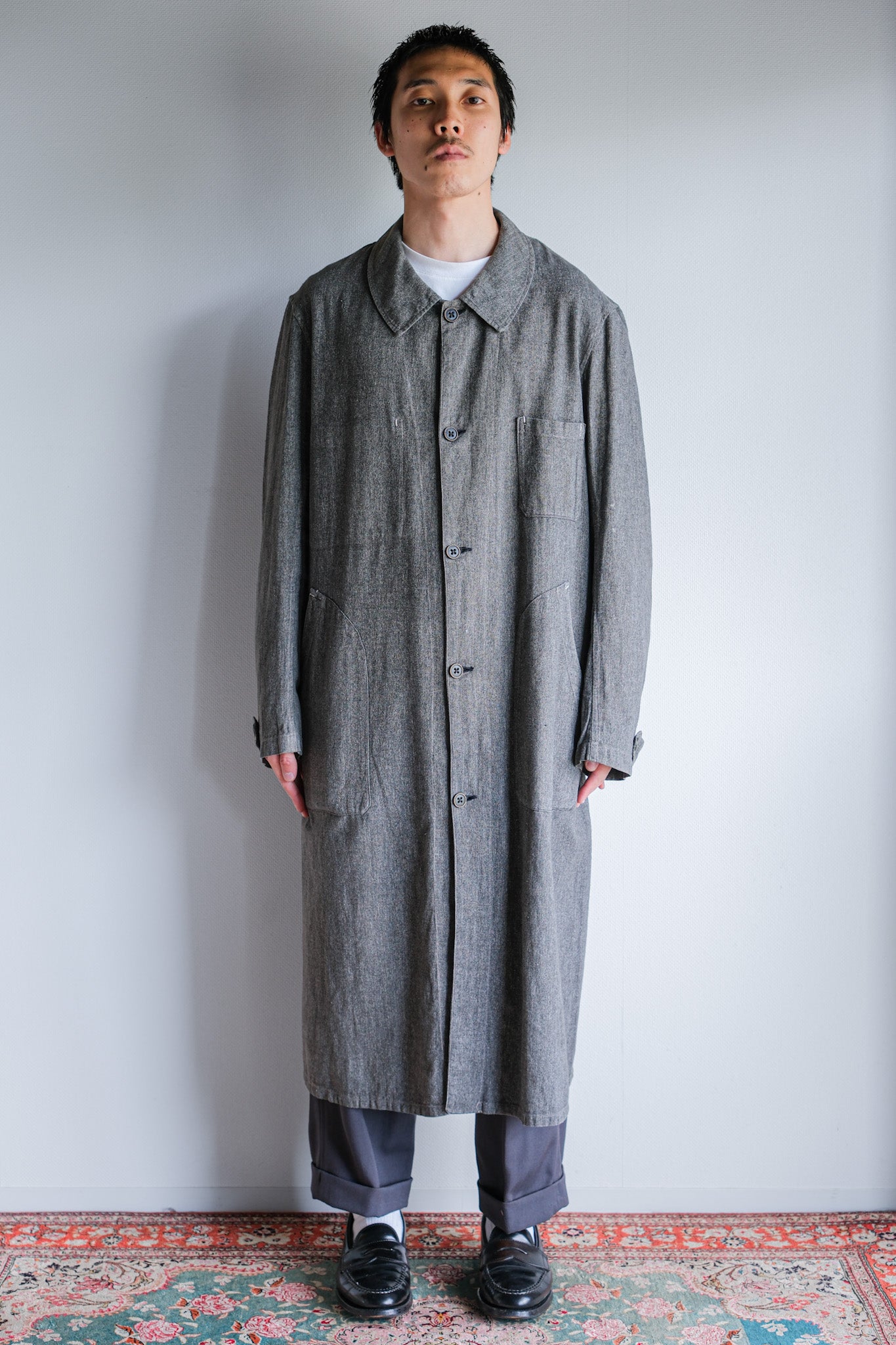 ［~30's］French Vintage Salt & Pepper Cotton Twill Work Coat