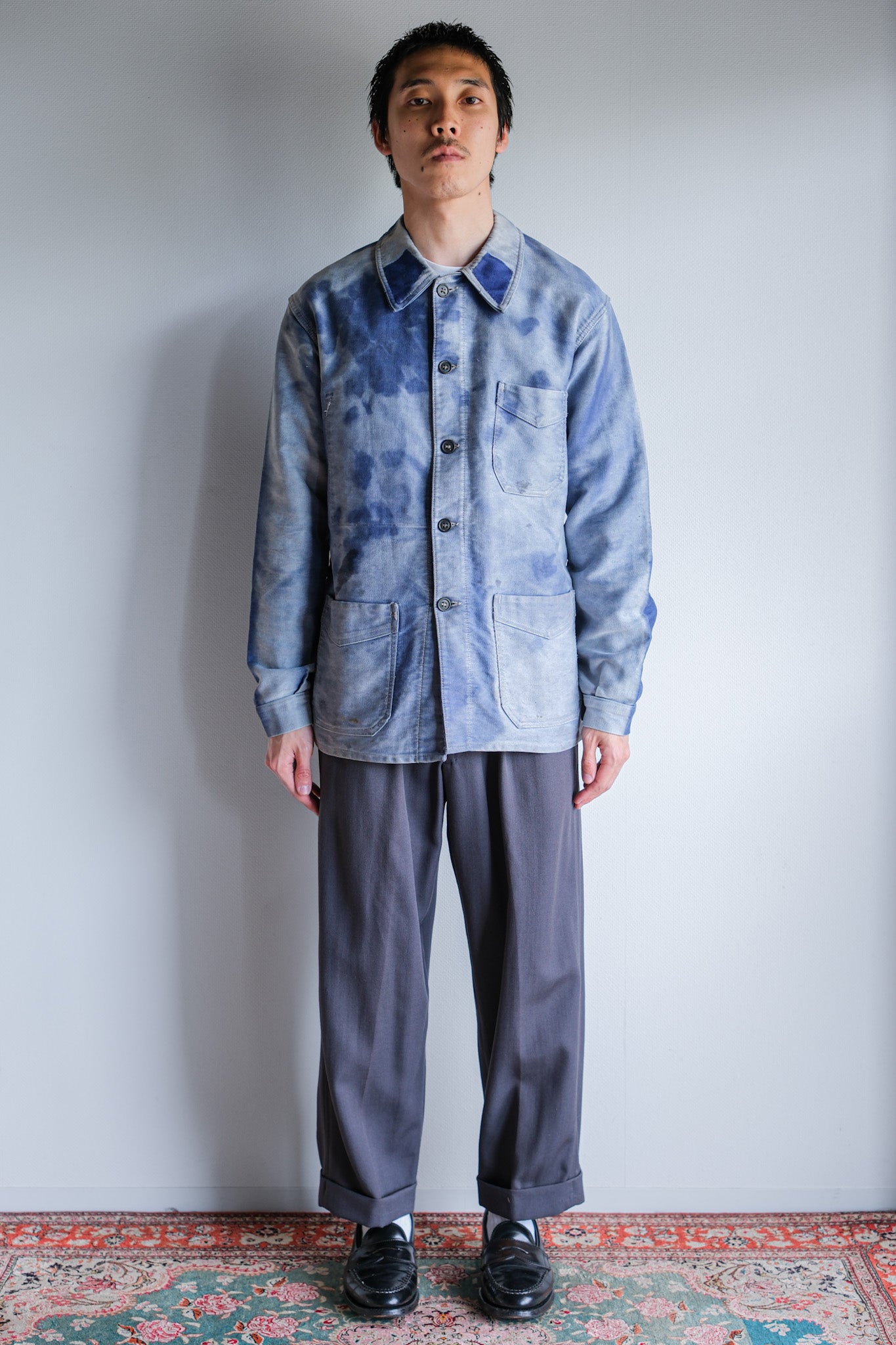 ［~40's］French Vintage Blue Moleskin Work Jacket "Crazy Fade"