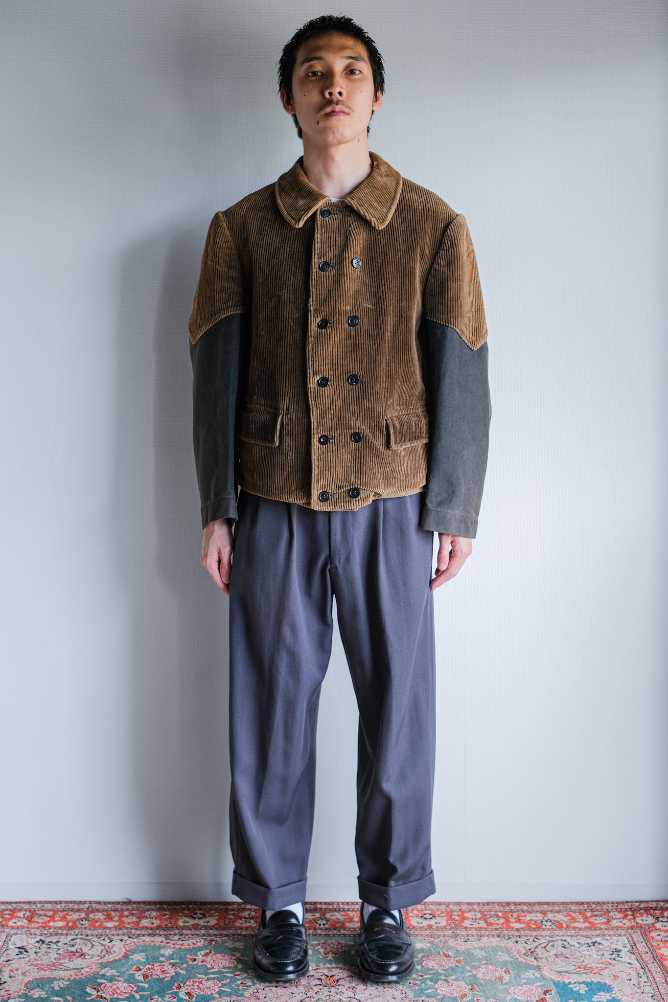 【~50's】Belgium Vintage Brown Corduroy Double Breasted Work Jacket
