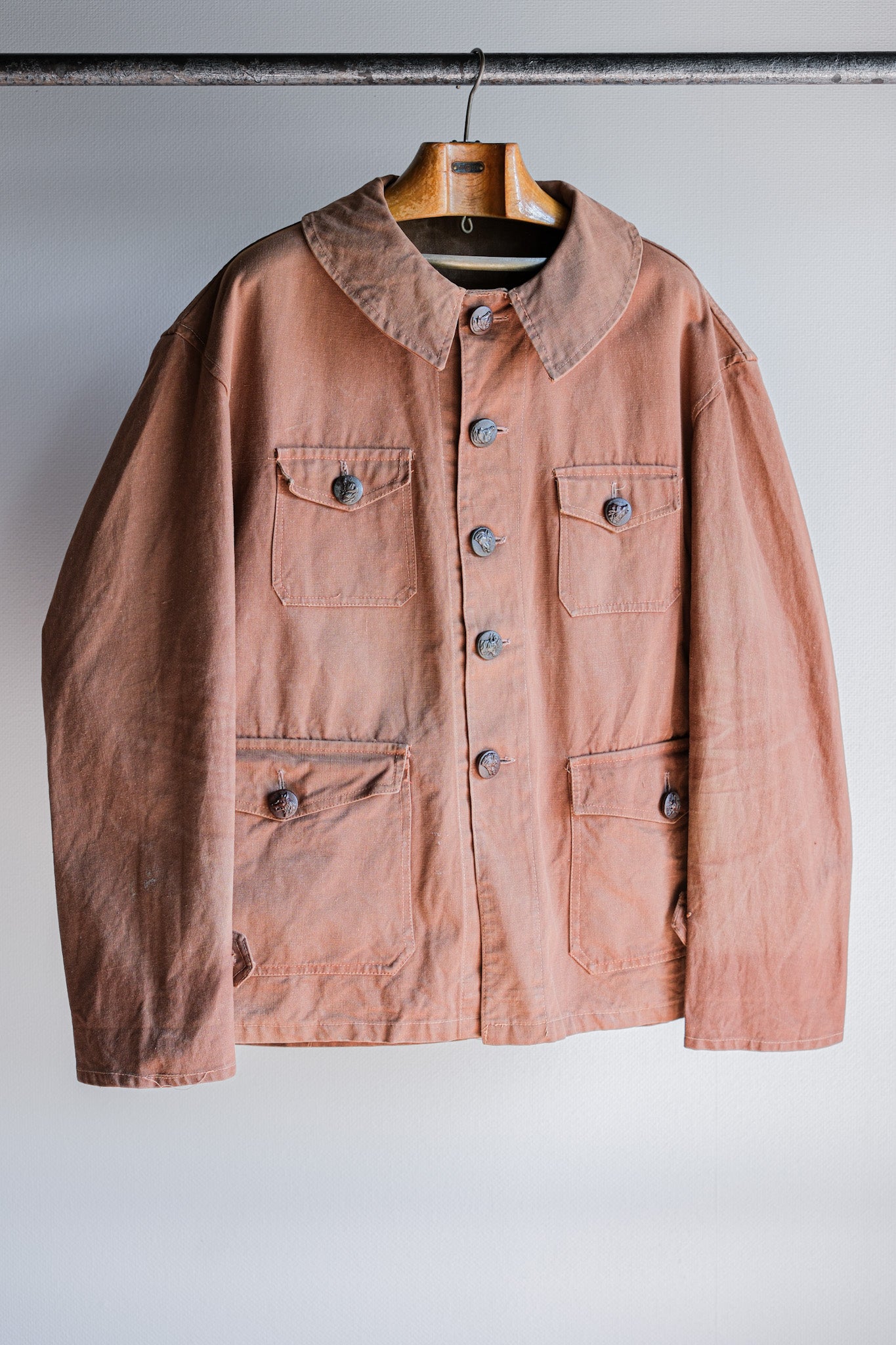 [〜40年代]法國復古紅棕色棉帆布狩獵夾克