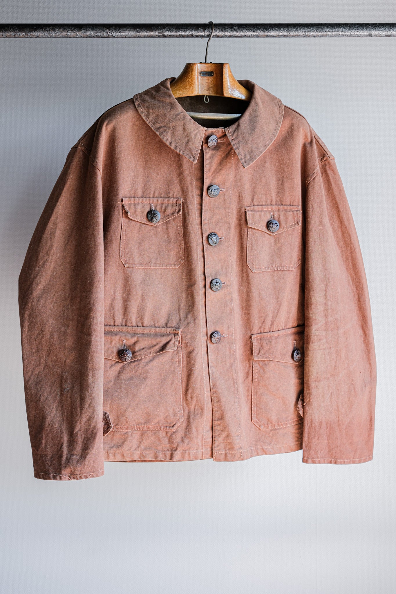 【~40's】French Vintage Reddish Brown Cotton Canvas Hunting Jacket