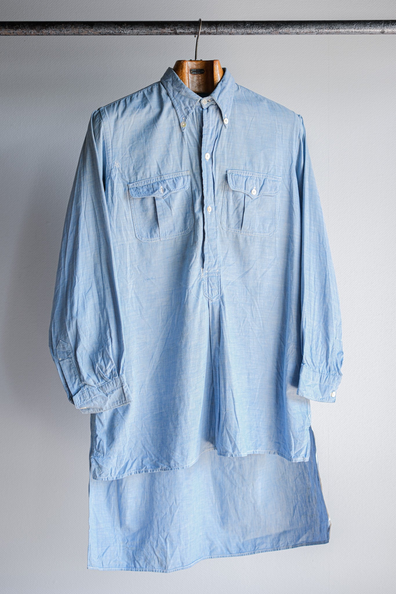 【~40's】French Vintage Chambray Grandpa Shirt