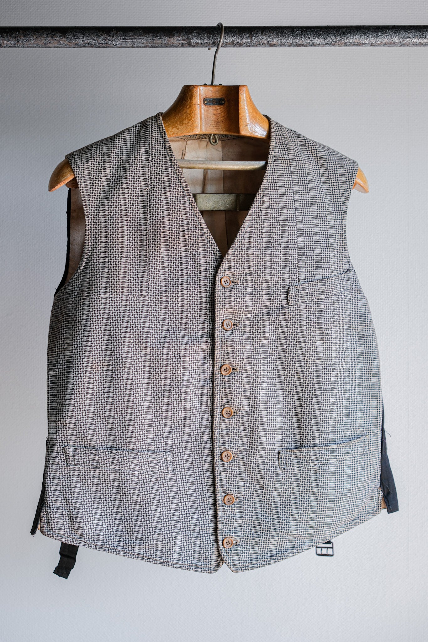［~30's］French Vintage Houndstooth Cotton Work Gilet "Unusual Fabric"
