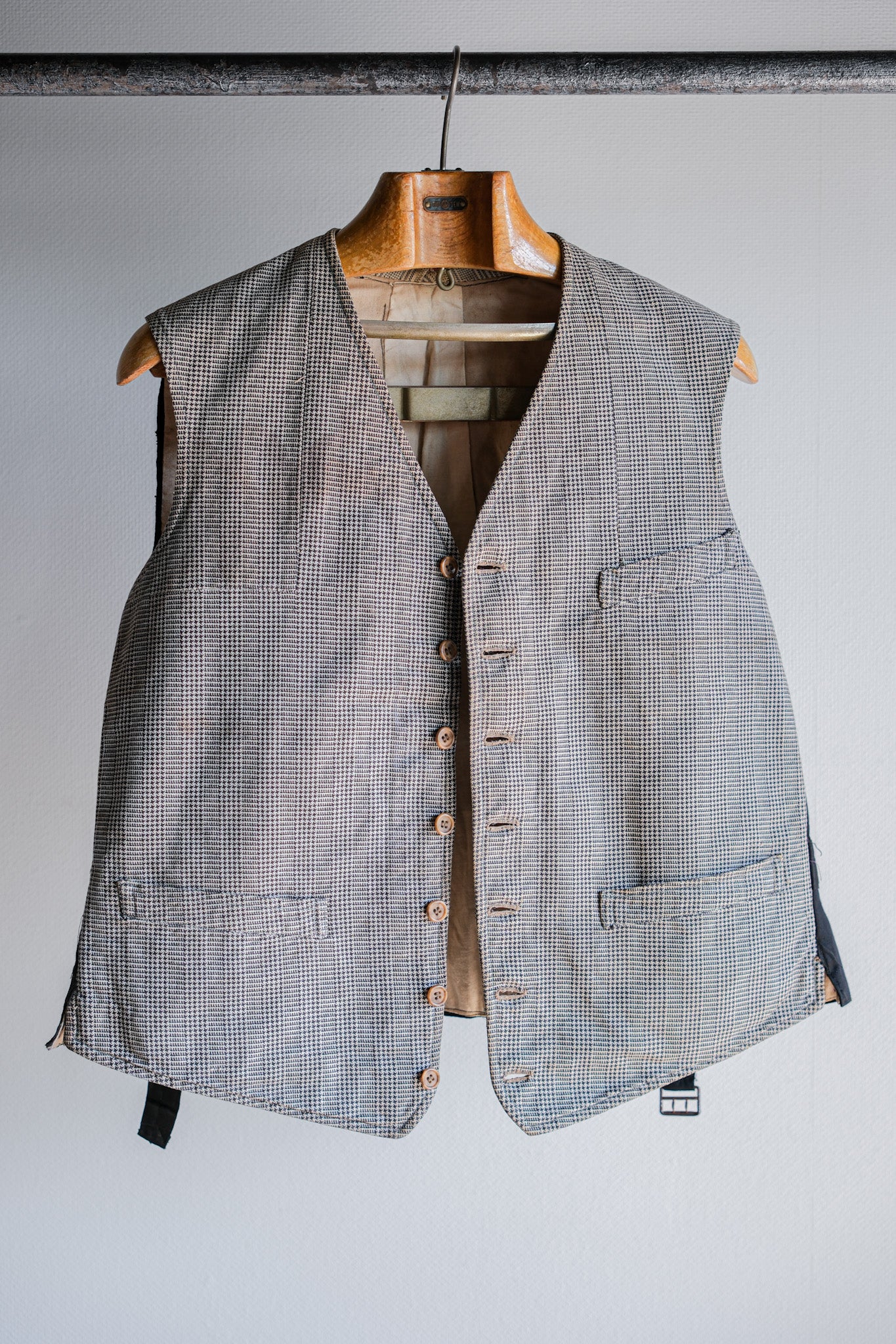 ［~30's］French Vintage Houndstooth Cotton Work Gilet "Unusual Fabric"