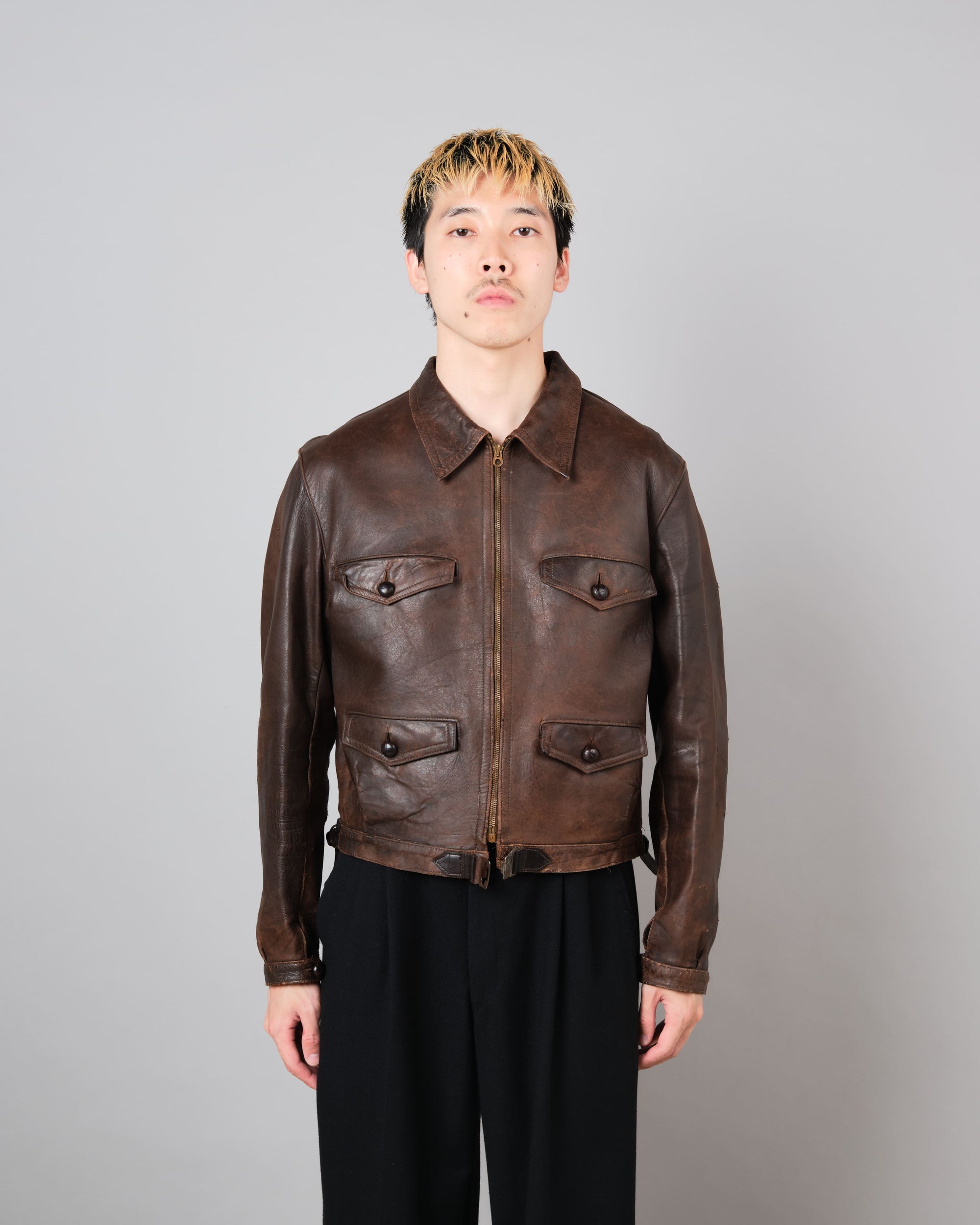 ［~30's］French Vintage 4 Pockets Motorcycle Leather Jacket