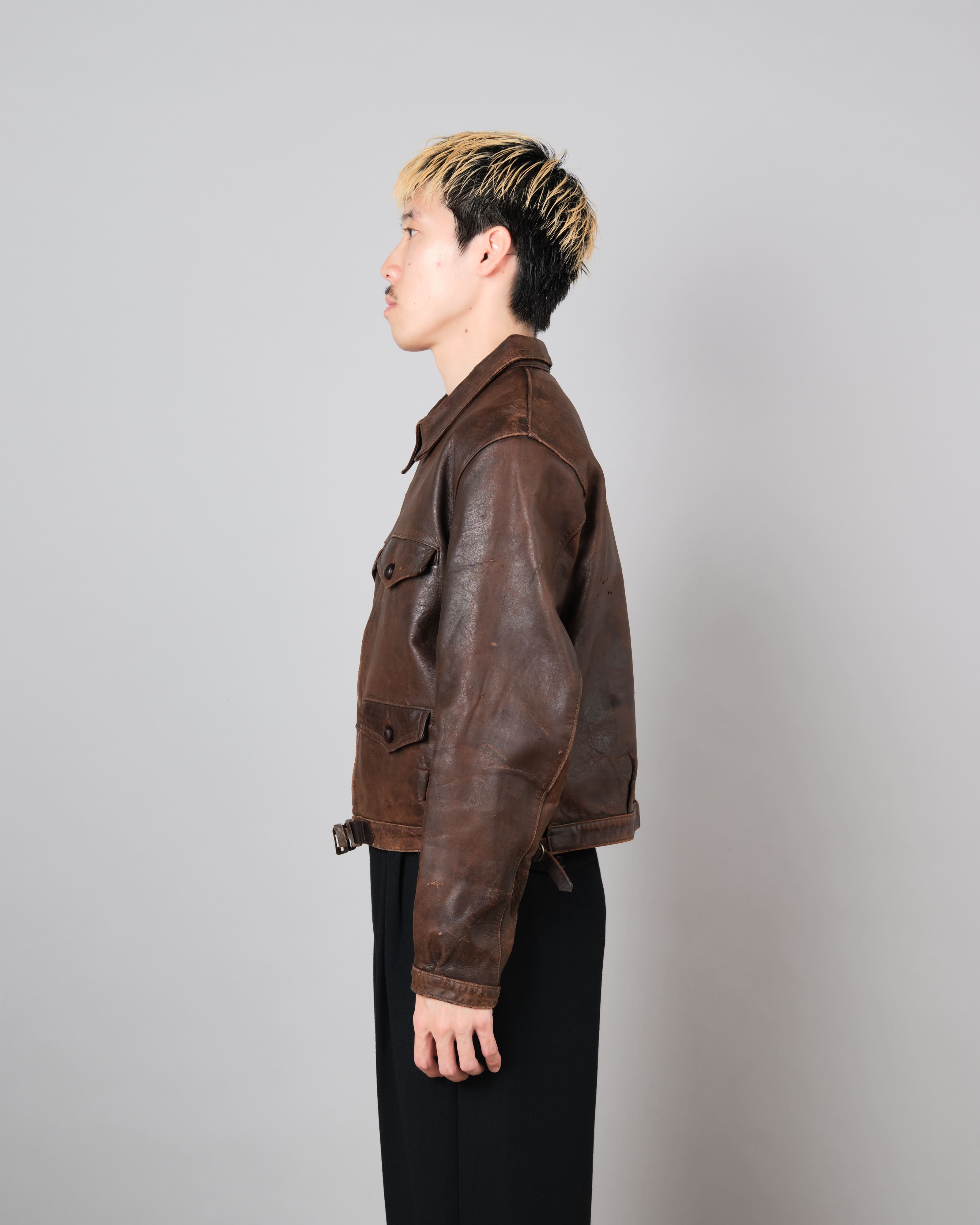 [~ 30's] แจ็คเก็ตหนังมอเตอร์ไซค์ French Vintage 4 Pockets