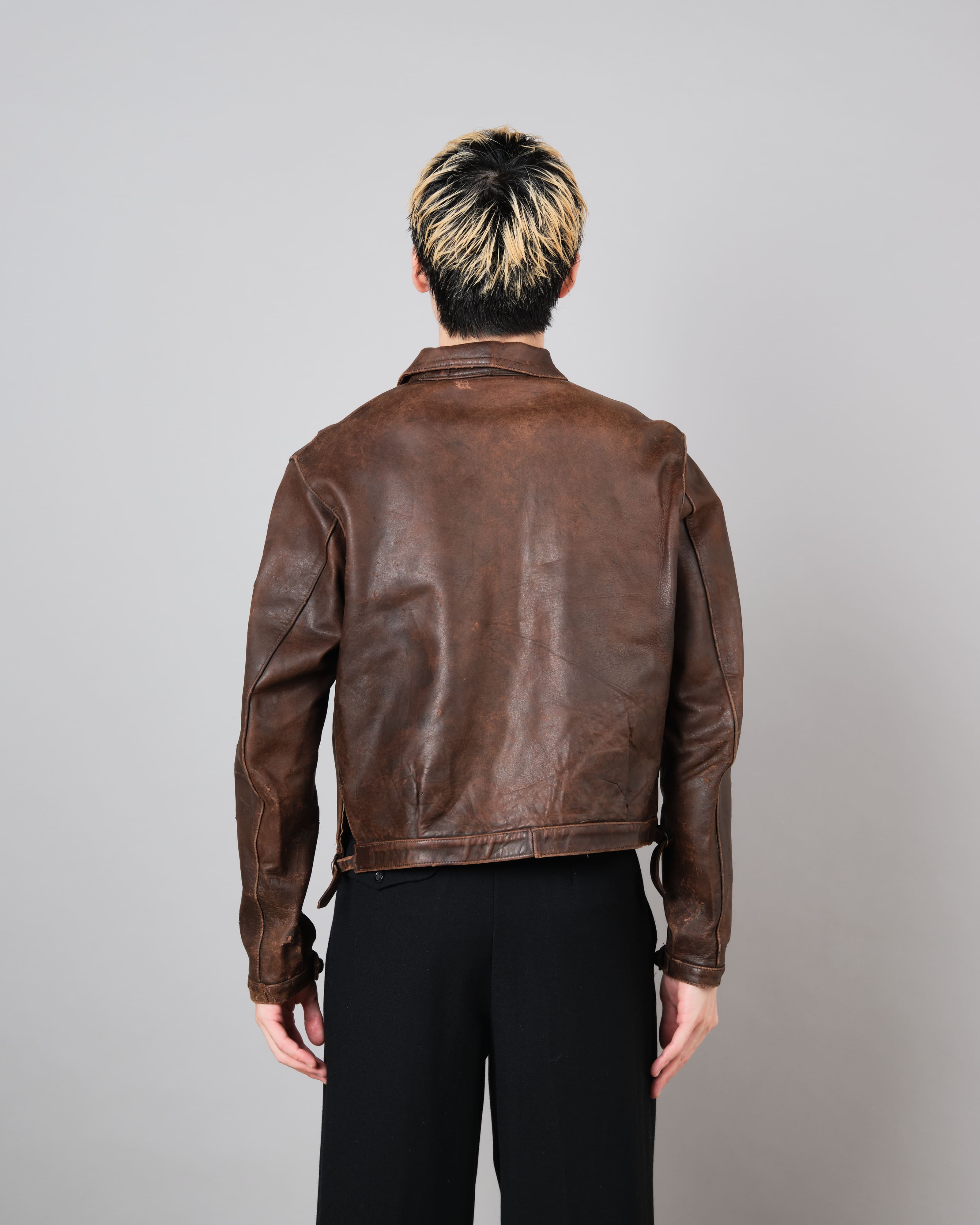 [~ 30's] แจ็คเก็ตหนังมอเตอร์ไซค์ French Vintage 4 Pockets