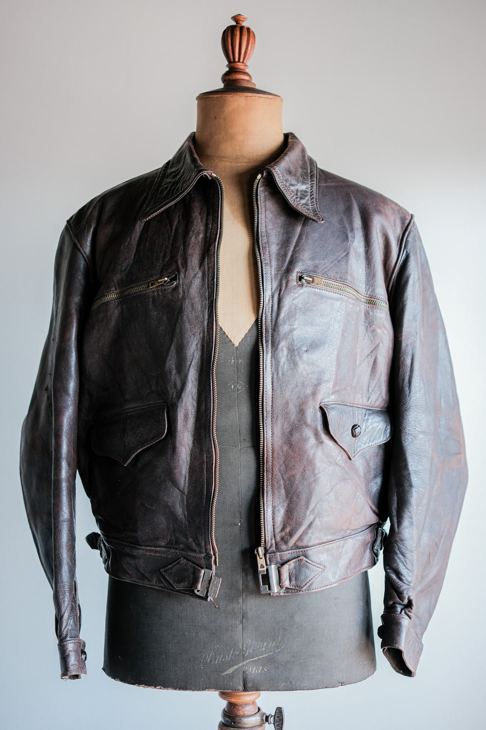 【~40's】French Vintage Hartmann Type Motorcycle Leather Jacket