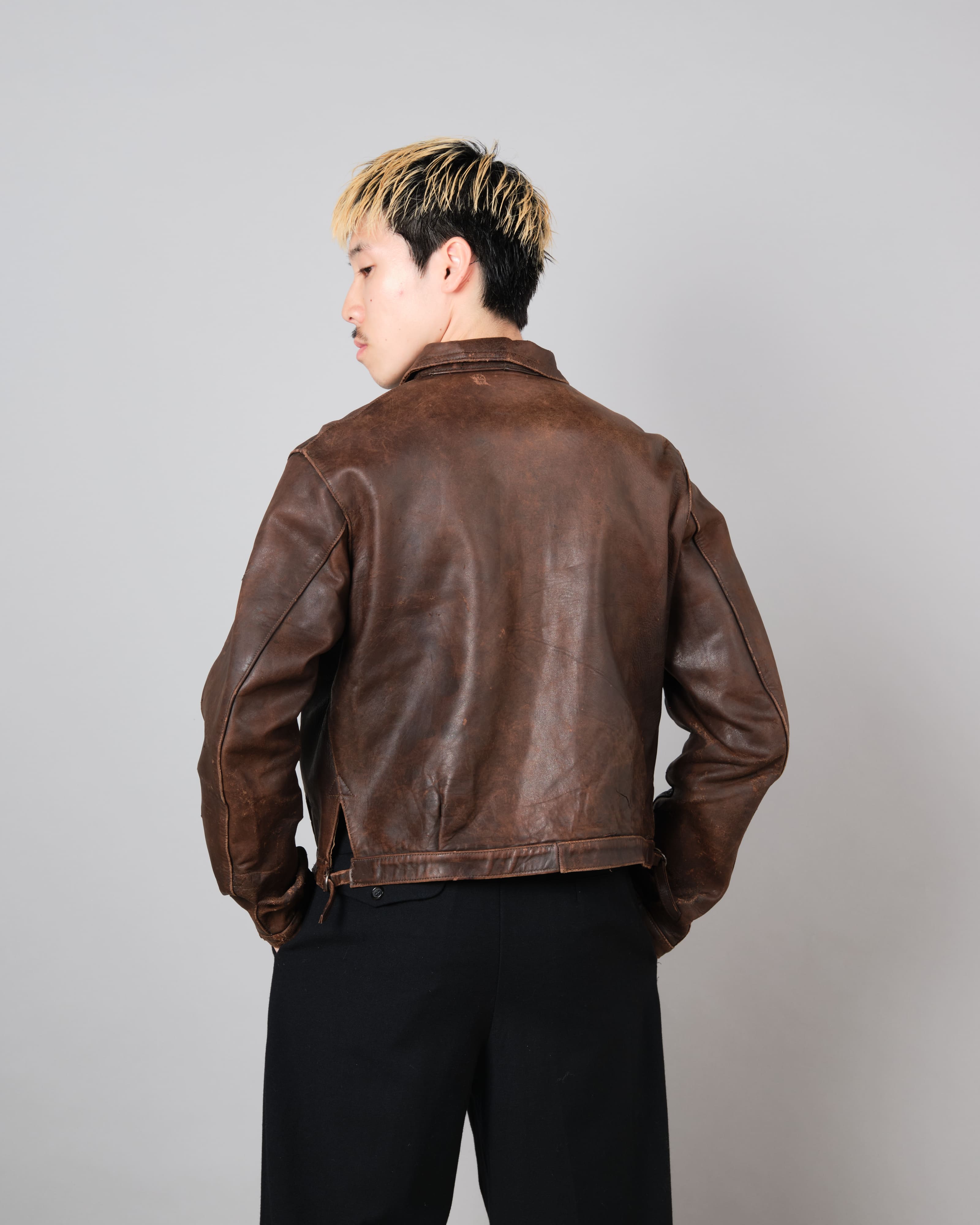 [~ 30's] แจ็คเก็ตหนังมอเตอร์ไซค์ French Vintage 4 Pockets