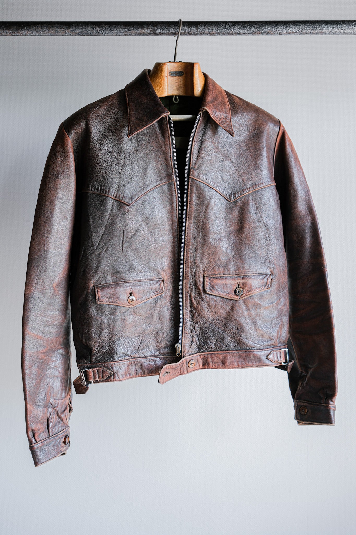 【~40's】French Vintage Leather Cyclist Jacket