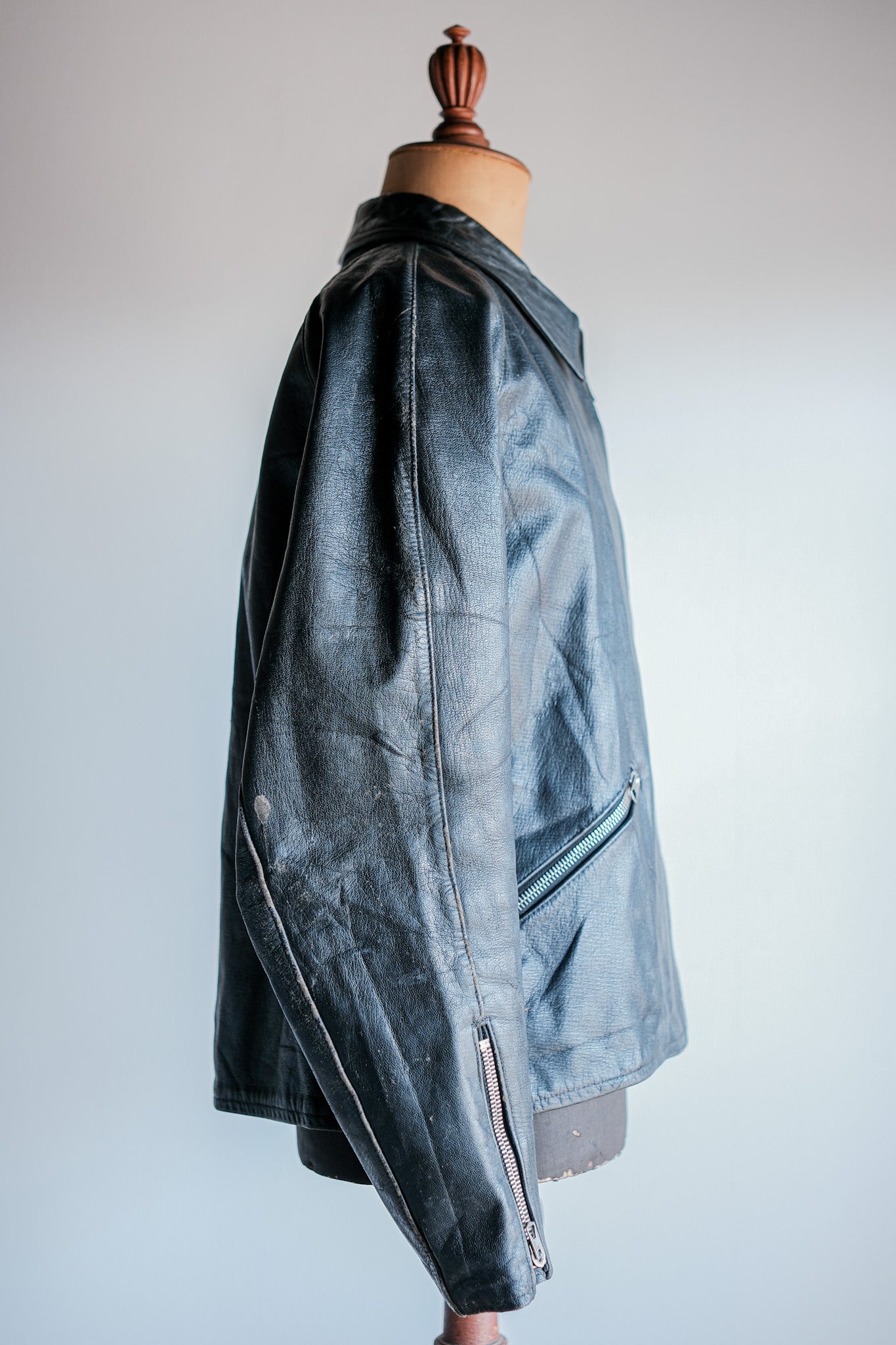 [~ 60's] Italian Army Motorcycle Leatherer Jacket "Civilian Type"
